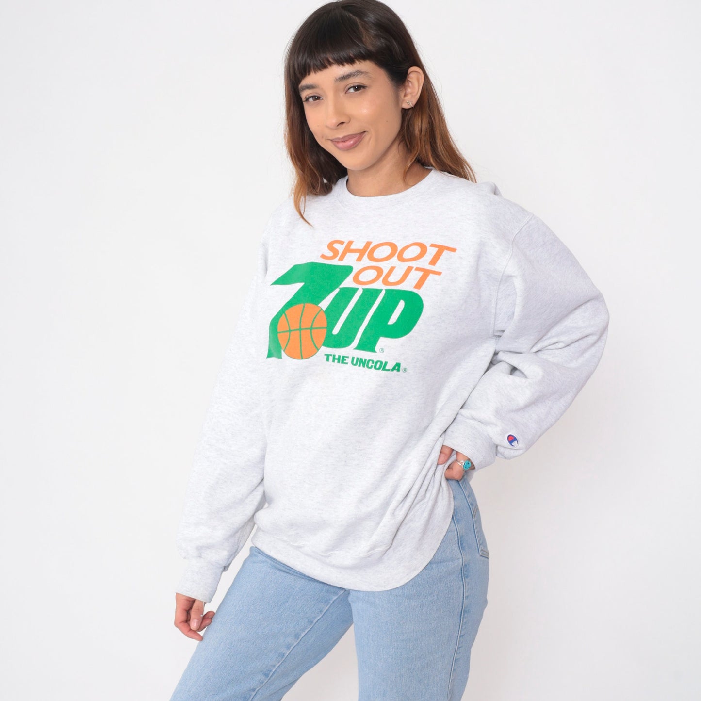 90s Champion 7UP Shoot Out Basketball Sweatshirt Heather Grey Extra Large XXL