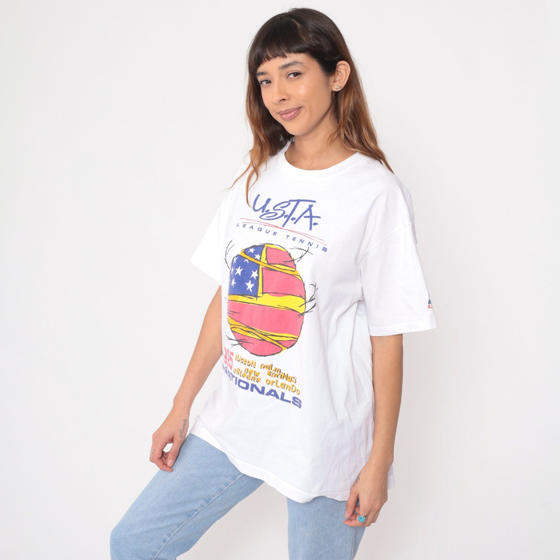 1995 USTA League National Championships Tennis Tee White Cotton Single Stitch Extra Large