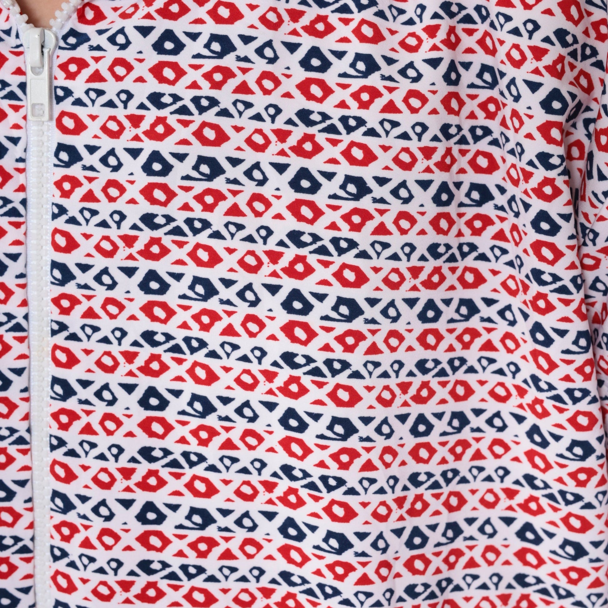90s Bomber Jacket Red White Blue Abstract Print Zip Up Windbreaker Large L