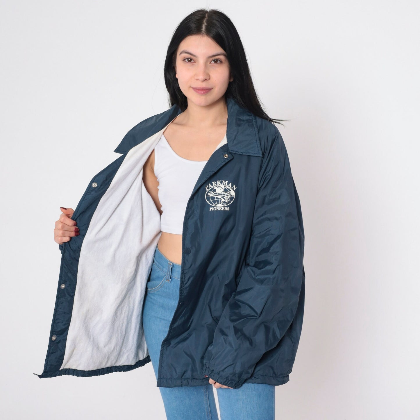 80s Parkman Pioneers Airplane Logo Navy Windbreaker Jacket Extra Large
