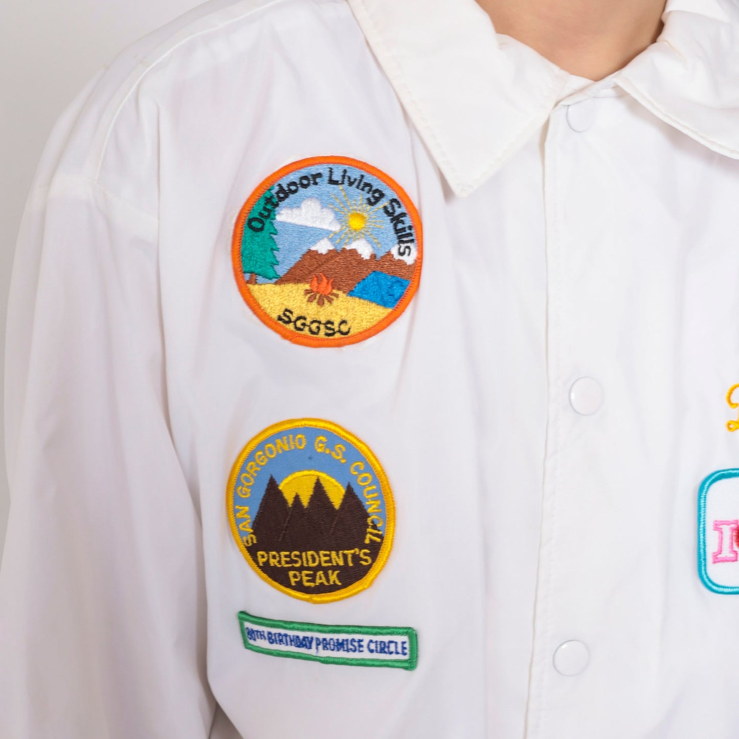 90s Girl Scout Leader White Snap Jacket Debbie Patch Nylon Large L