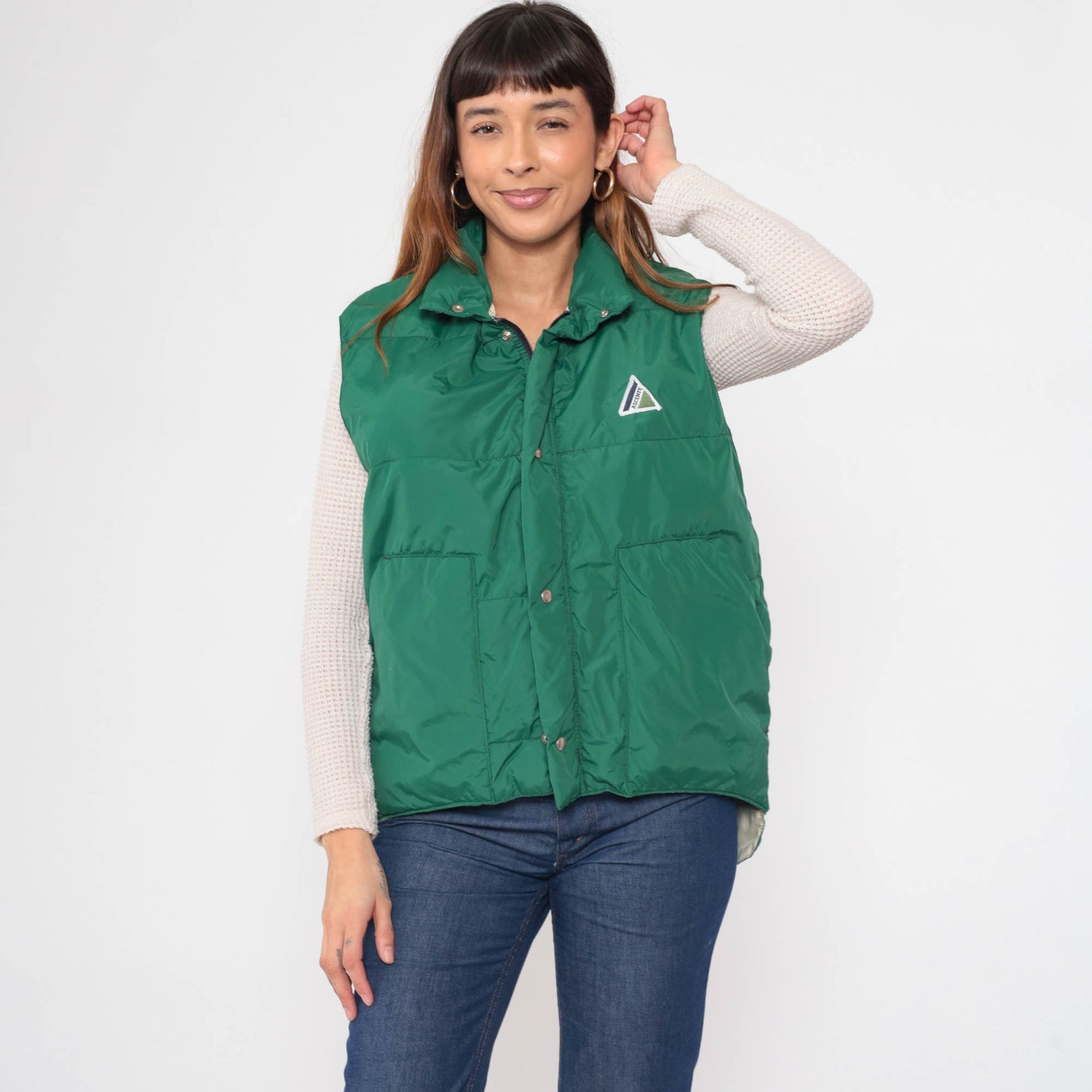 80s Ascente Green Goose Down Puffer Vest Sleeveless Winter Medium