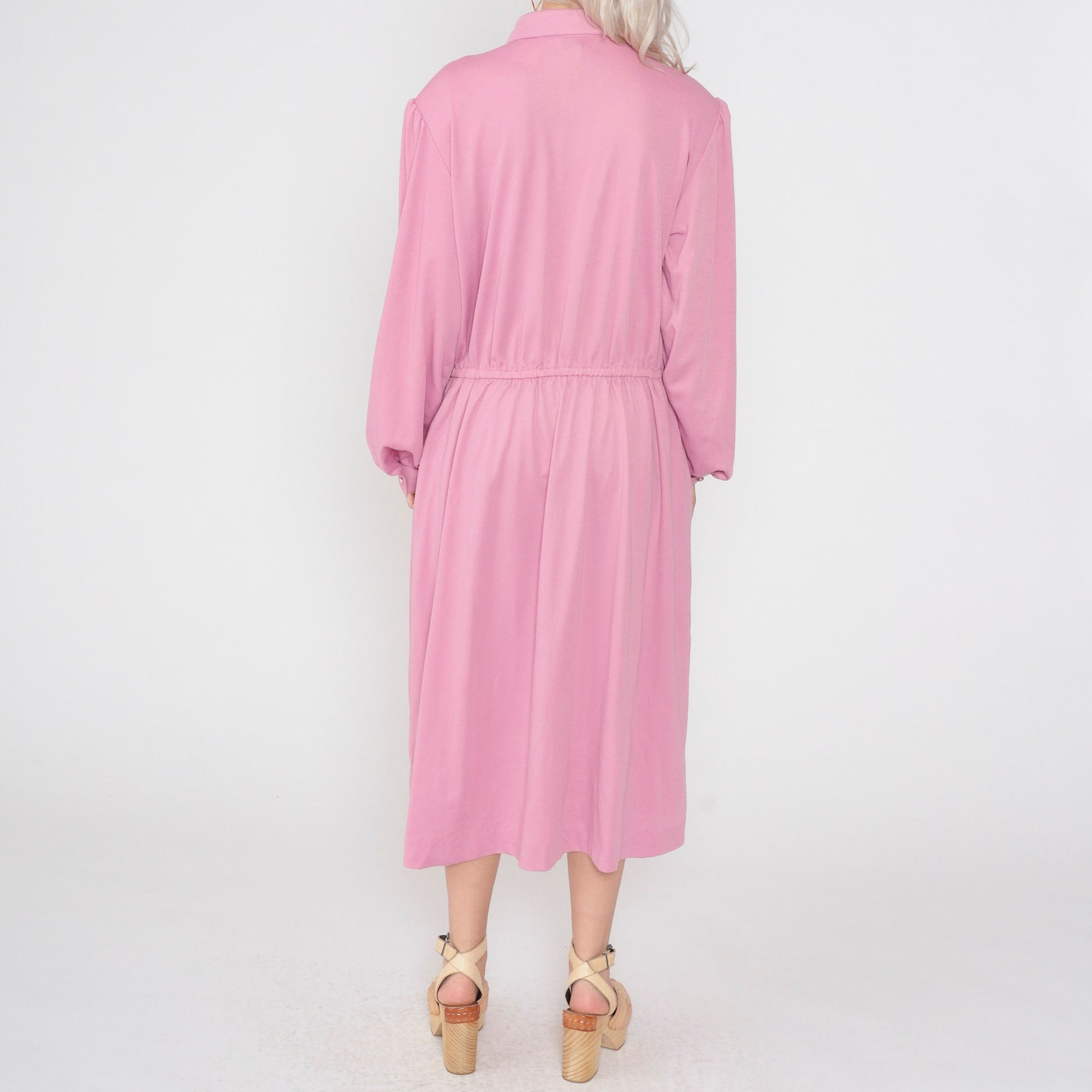 80s Pink Shirtwaist Midi Dress Button-Up High Waisted Pleated Plus Size XXL