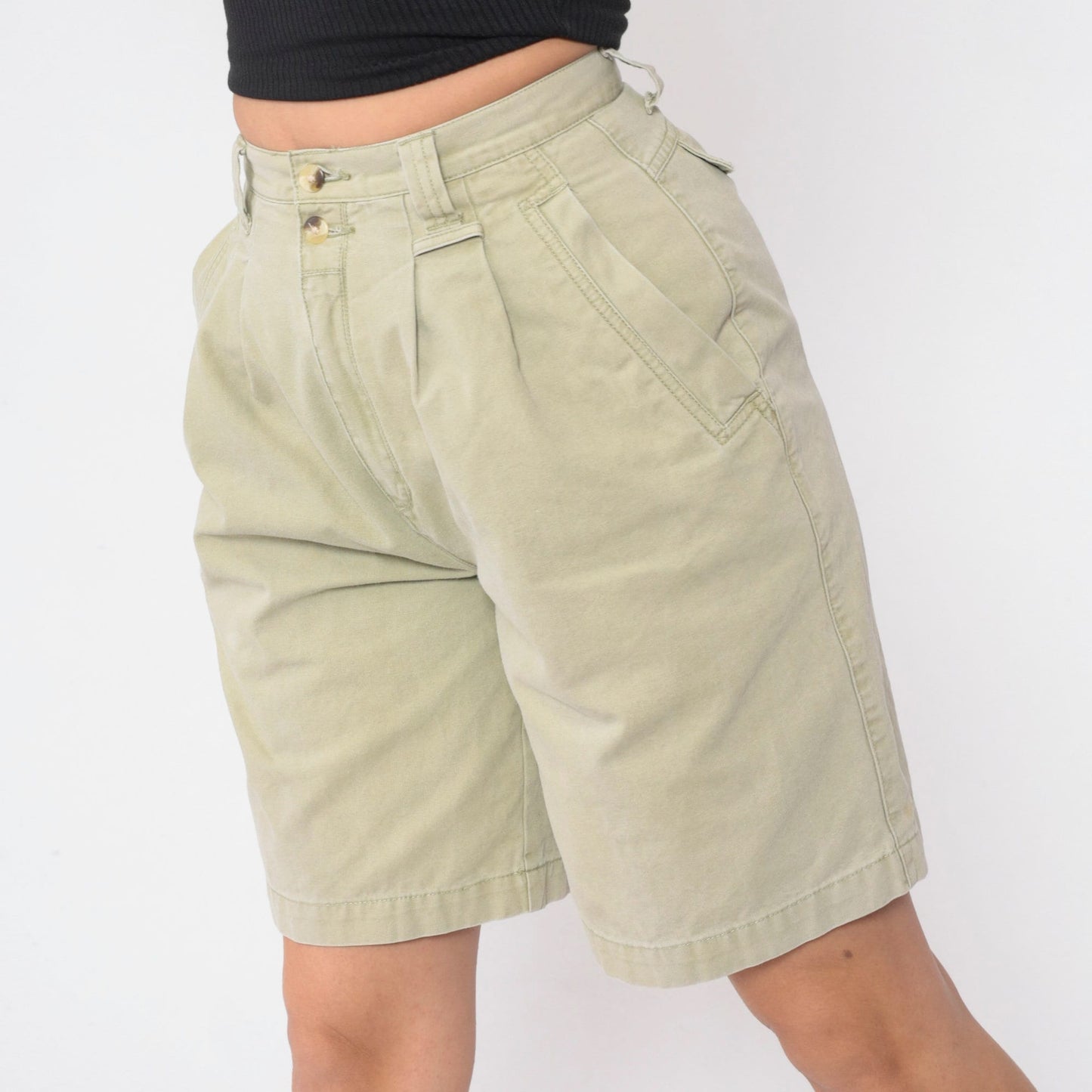 Eddie Bauer 90s Khaki Pleated Cotton Shorts High Rise Small