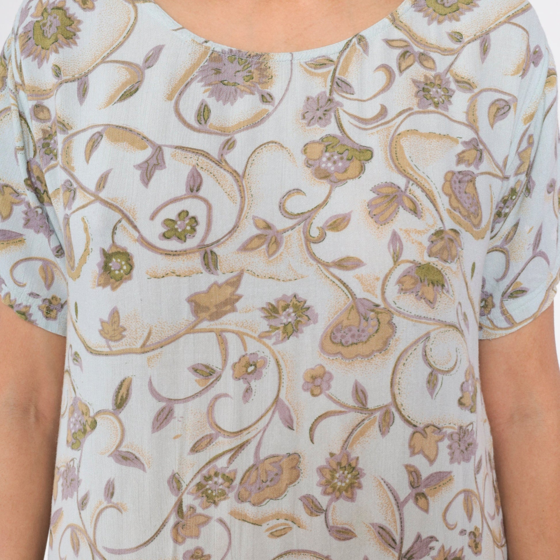 Y2K Indian Floral Midi Dress Light Blue Short Sleeve Small S