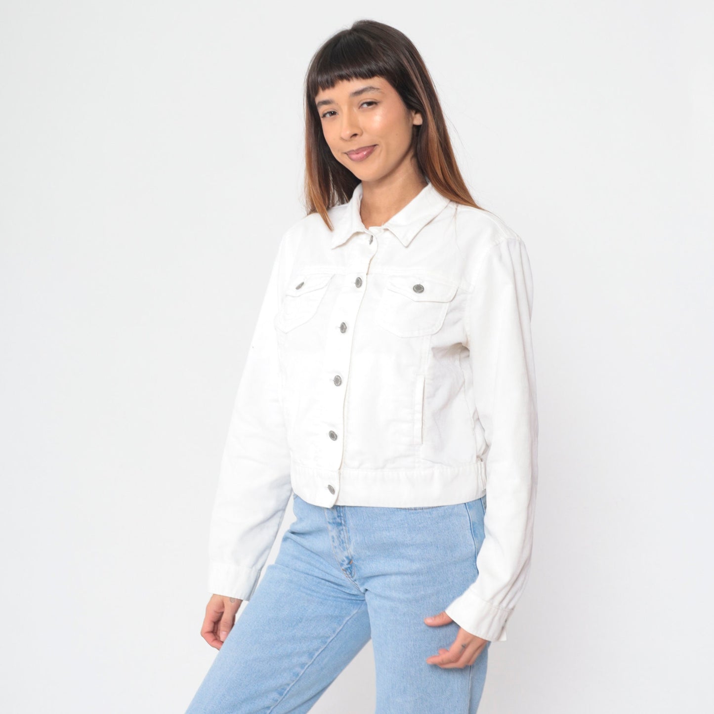 Y2K Gap White Corduroy Cropped Button-Up Jacket Large L
