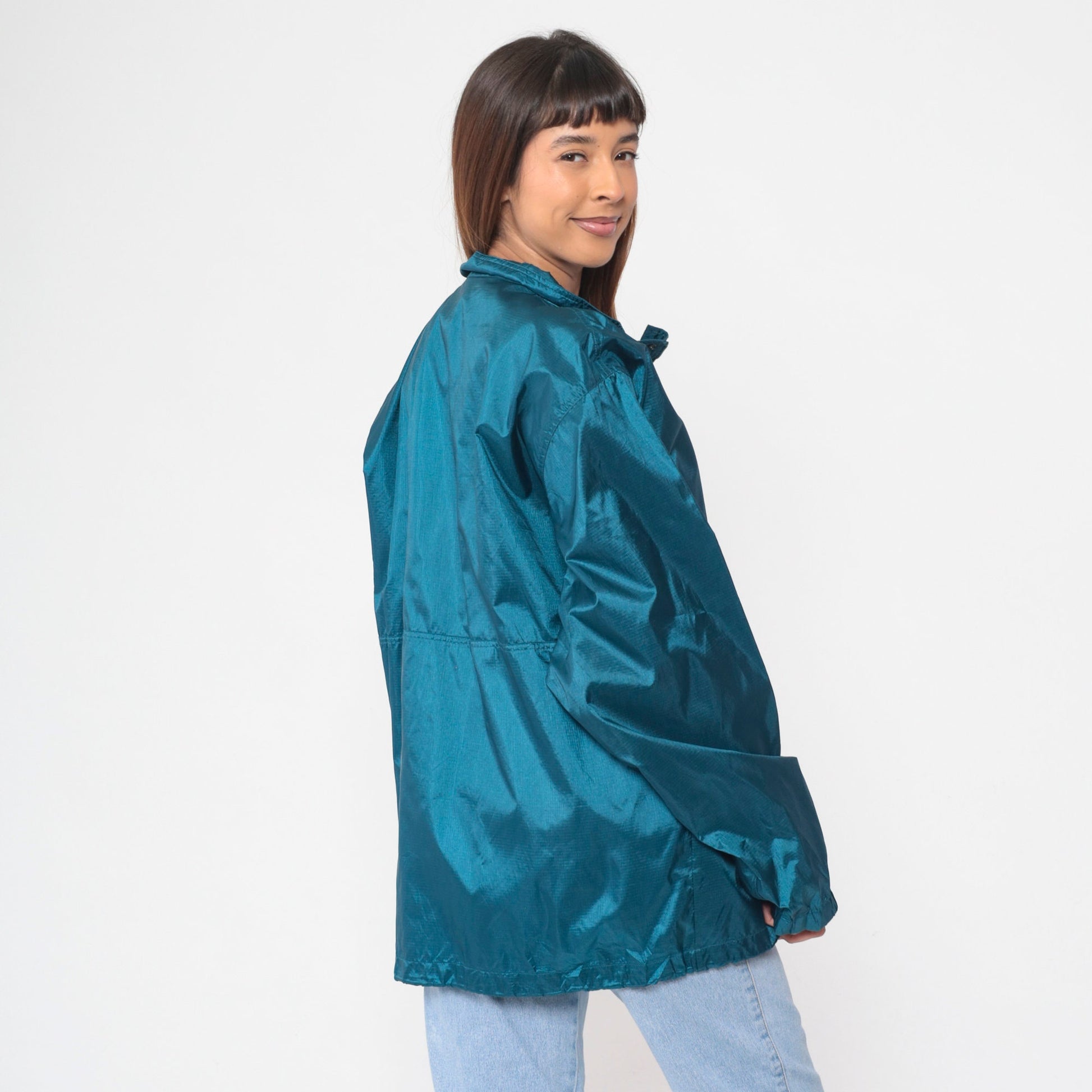 90s Eddie Bauer Blue Pullover Windbreaker Half Snap Hiking Jacket Large