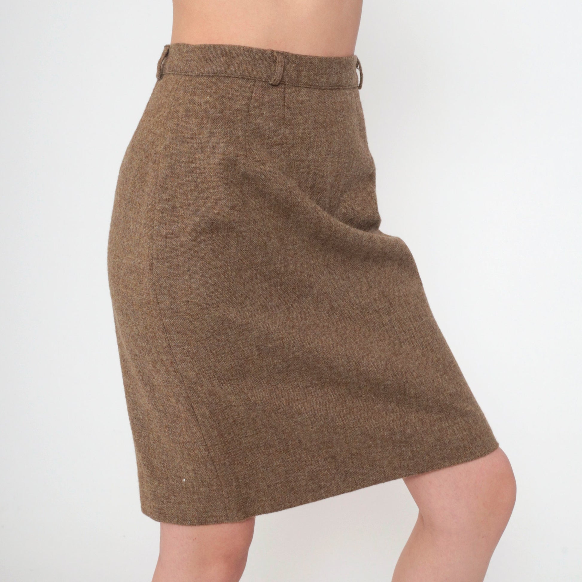 70s Brown Wool Blend Pencil Skirt High Waist Mini Small S