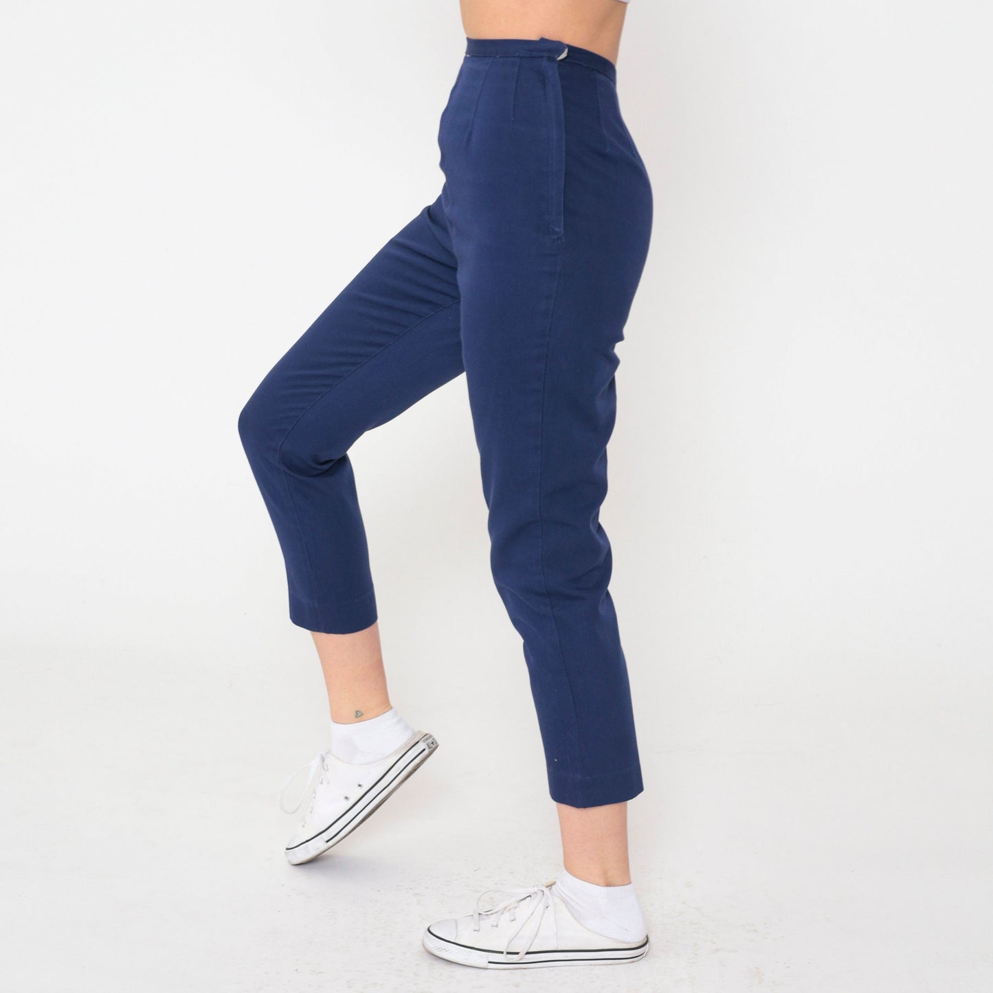 60s Carol Brent Dark Blue High-Waisted Tapered Ankle Pants Extra Small