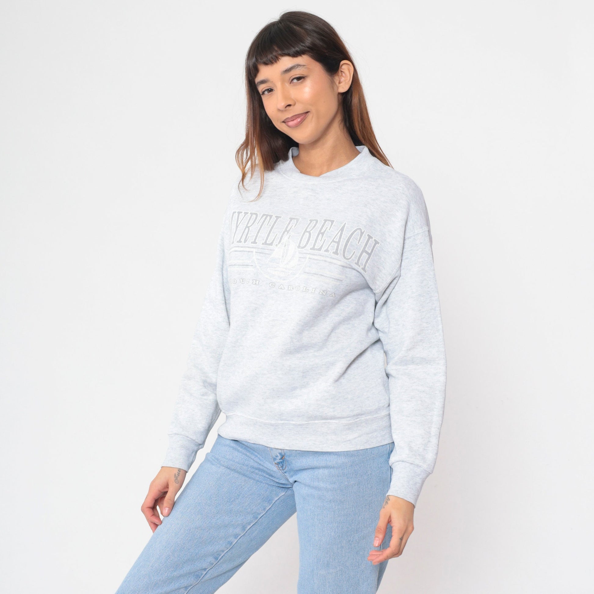 90s Myrtle Beach South Carolina Sailboat Sweatshirt Heather Grey Crewneck Medium