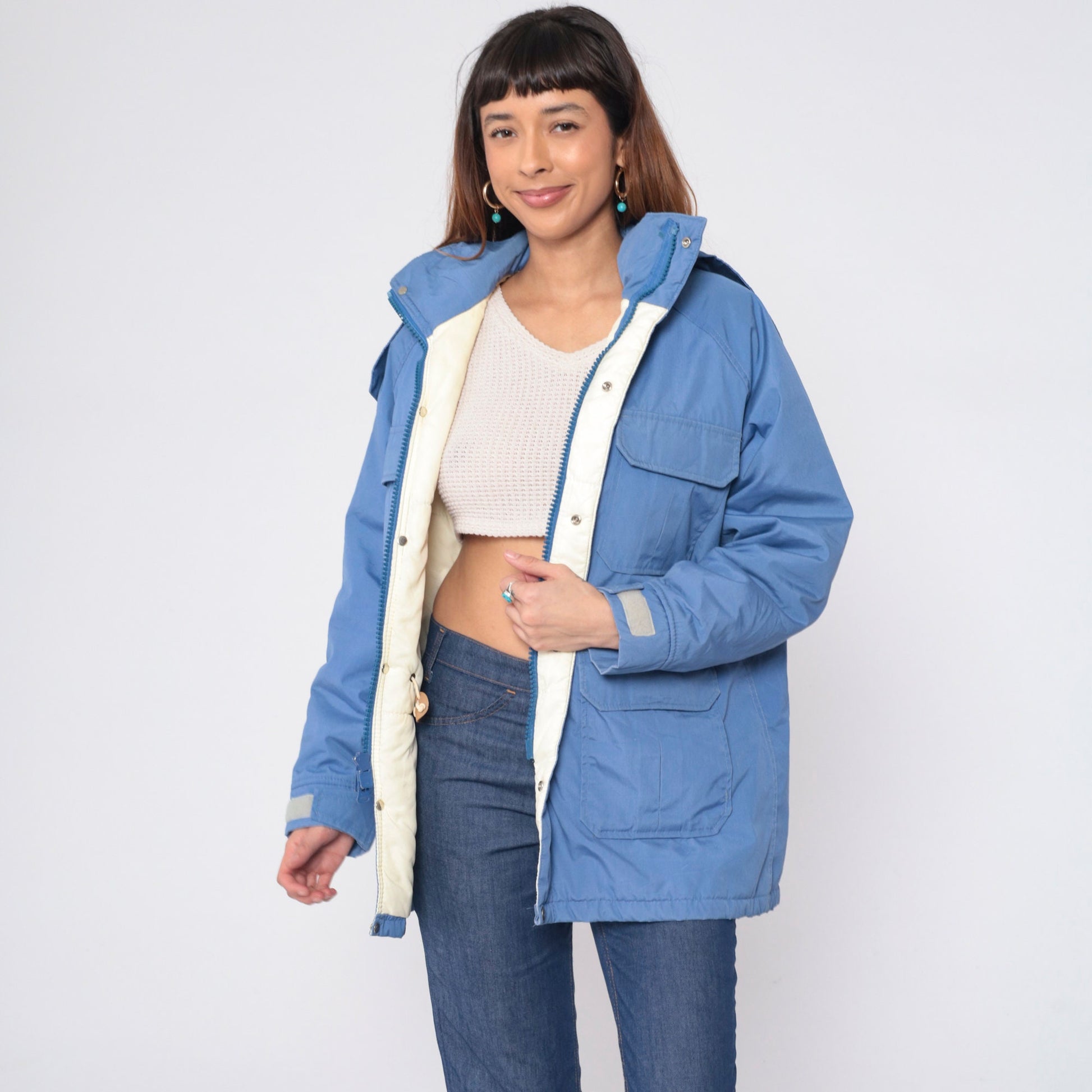 90s Woolrich Blue Hooded Windbreaker Jacket Cargo Pockets Large L