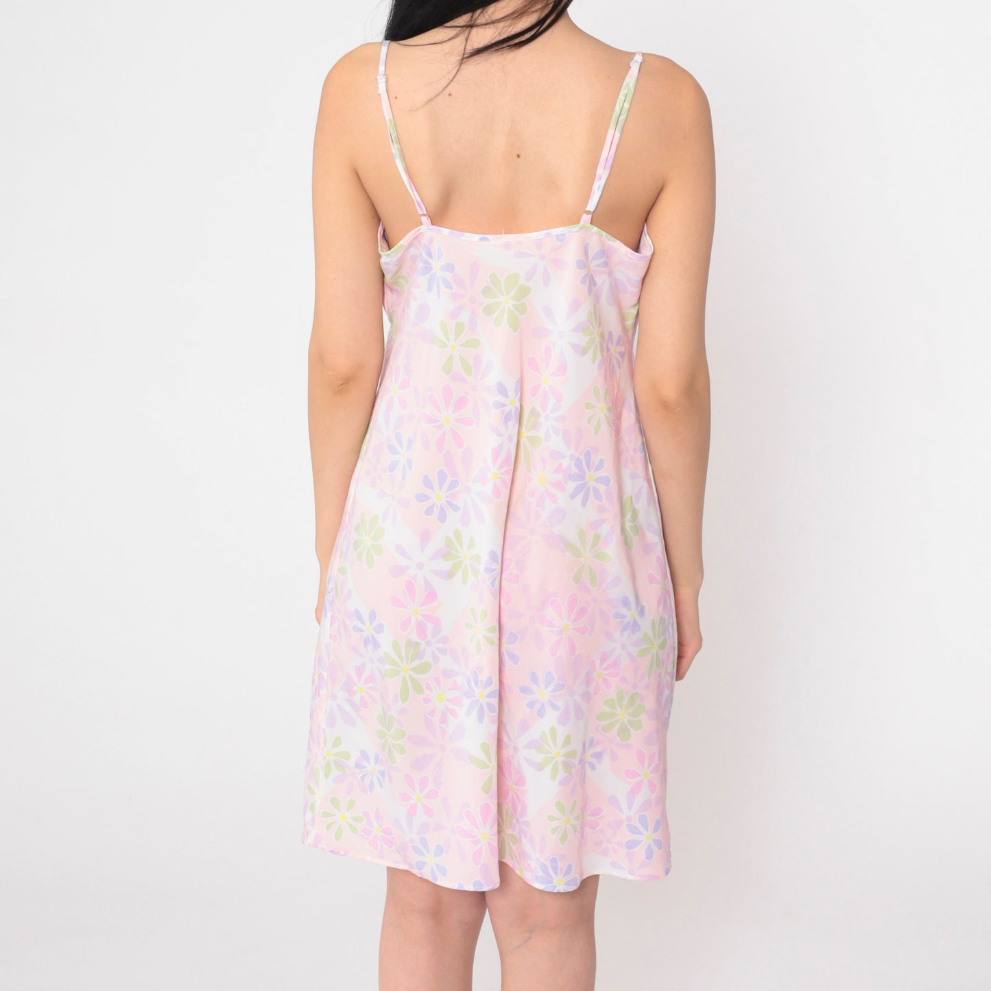 90s Baby Pink Daisy Floral Mini Slip Dress Spaghetti Strap Small M