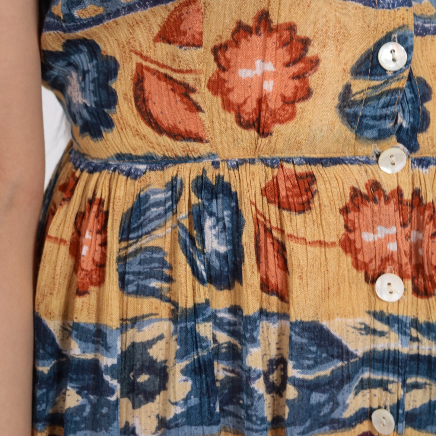 90s Floral Striped Mini Dress Sleeveless High Waist Button Front Petite Medium