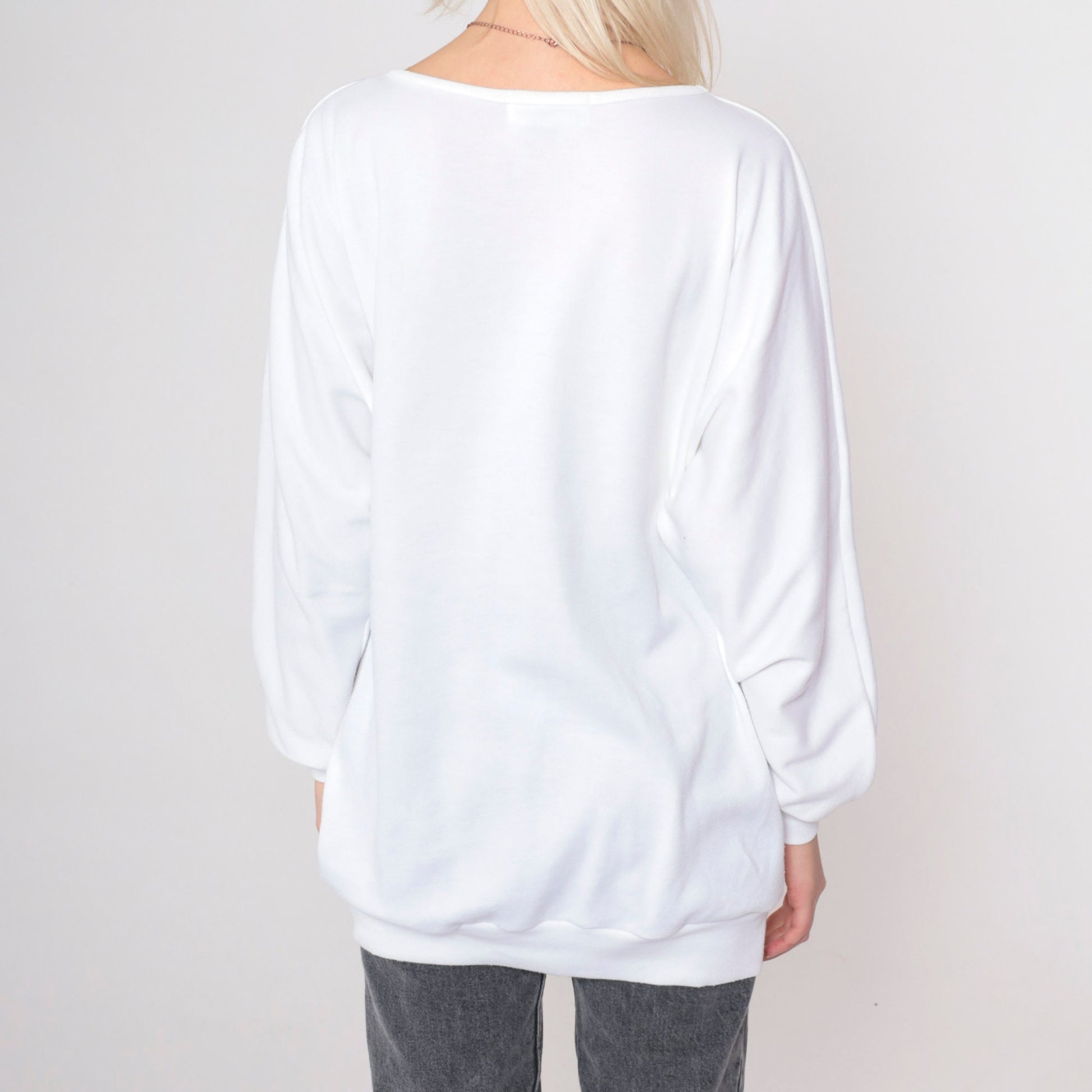 90s Tropical Bird Sequin Sweatshirt White Dolman Sleeve Graphic Large L