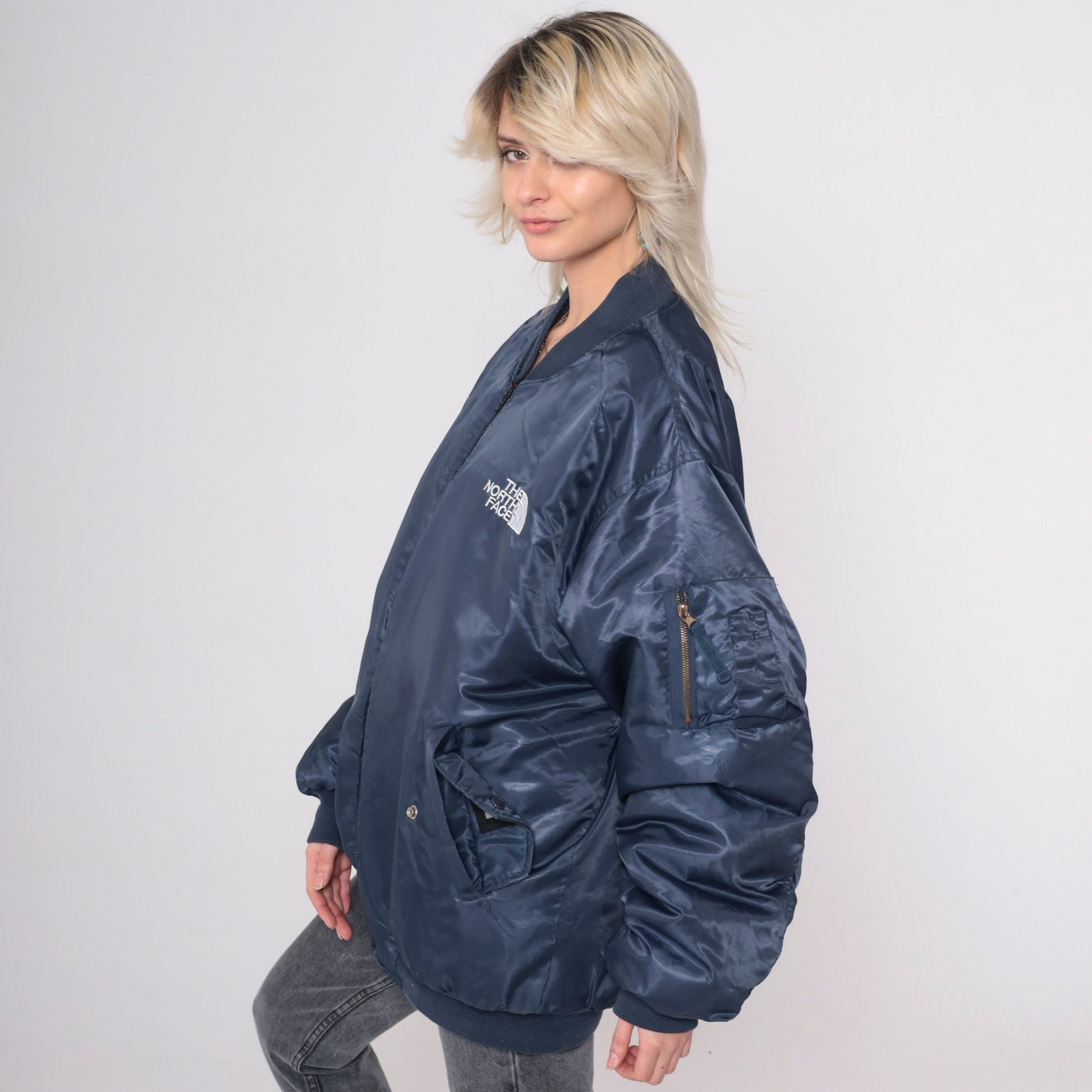 90s The North Face Reversible Bomber Jacket Navy Orange Puffer Large