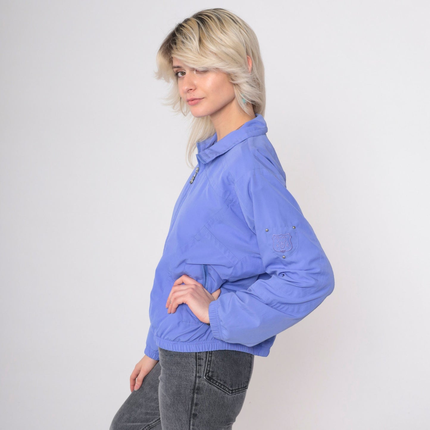 90s Periwinkle Windbreaker Jacket Nylon Cropped Track Small