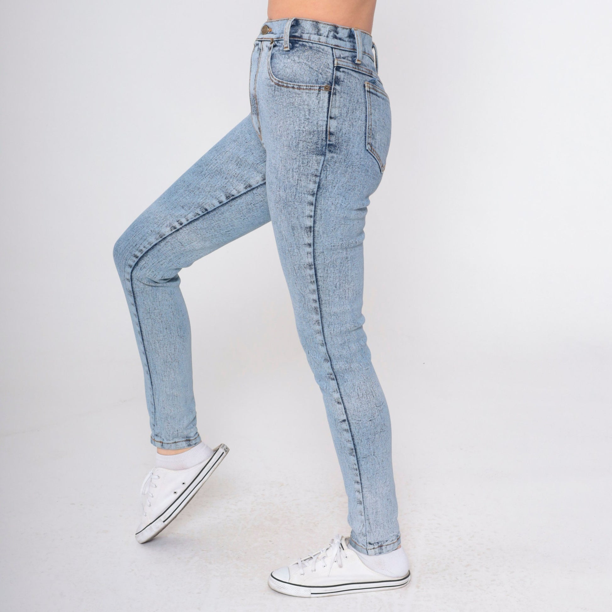 90s Acid Wash High Waist Skinny Jeans Blue Denim XXS