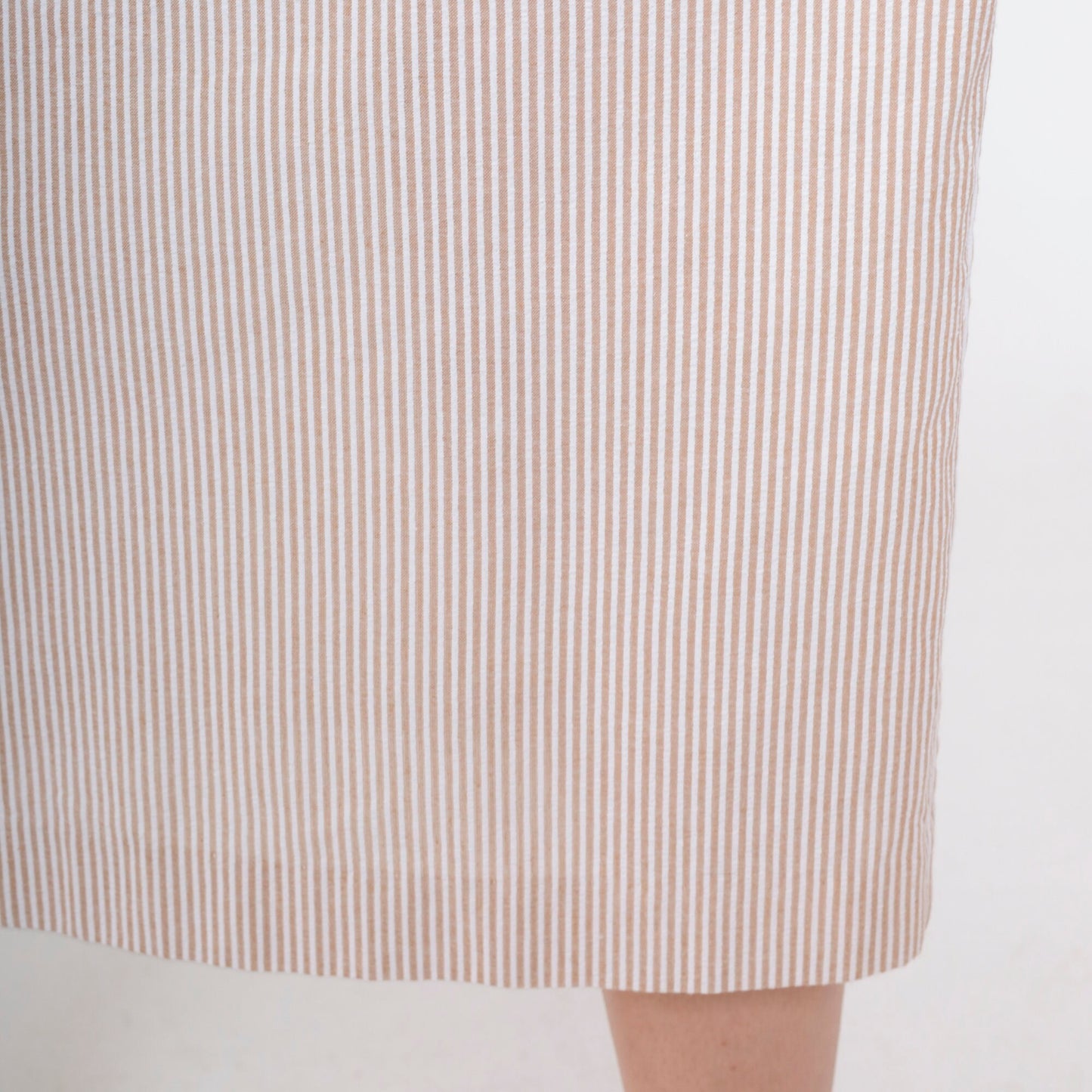 80s Wili of California Pinstriped Midi Dress White Brown Scoop Neck Small Medium
