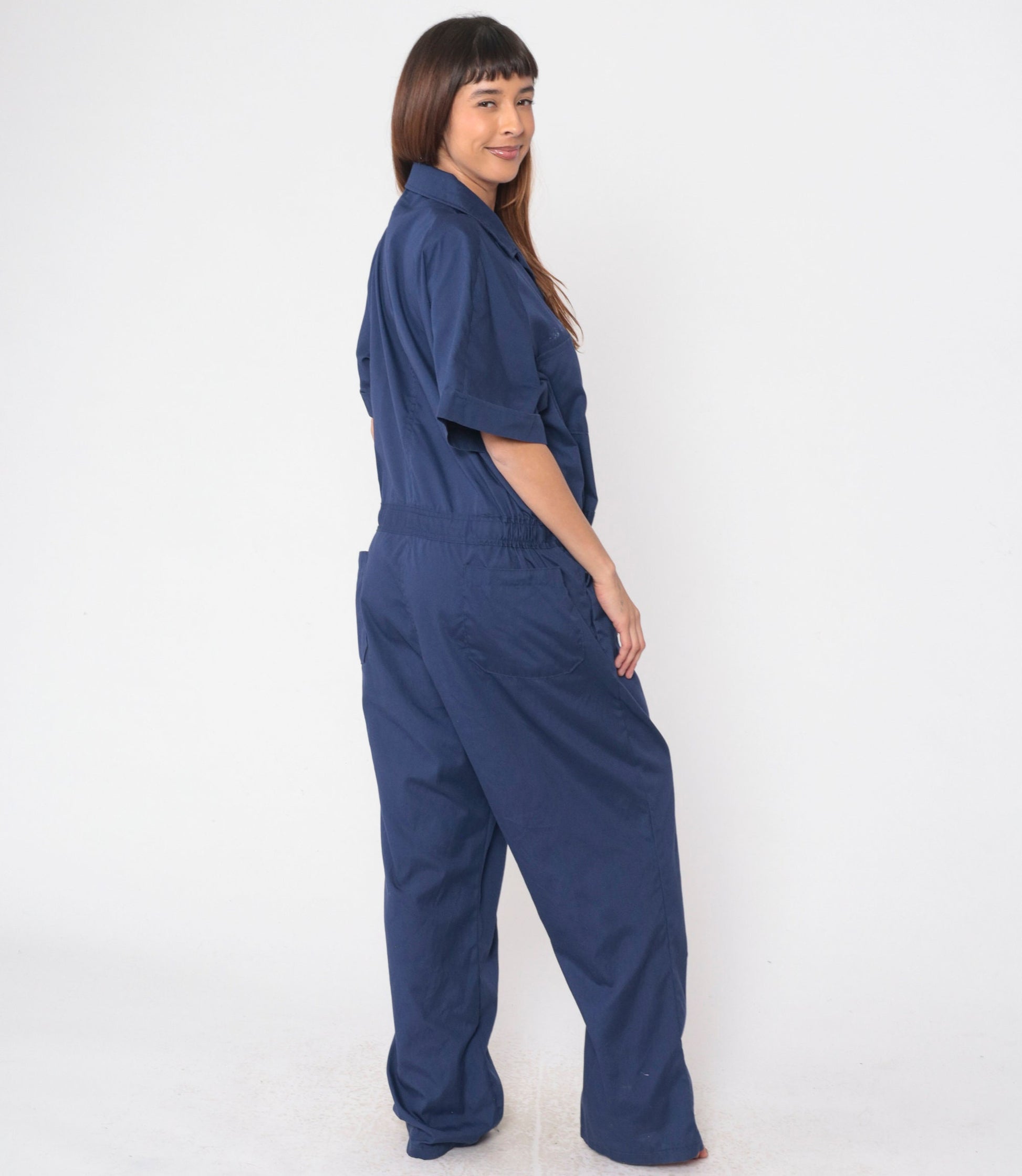 70s Walls Dark Blue Coveralls Utility Boilersuit Straight Leg Short Sleeve Men's 50 R
