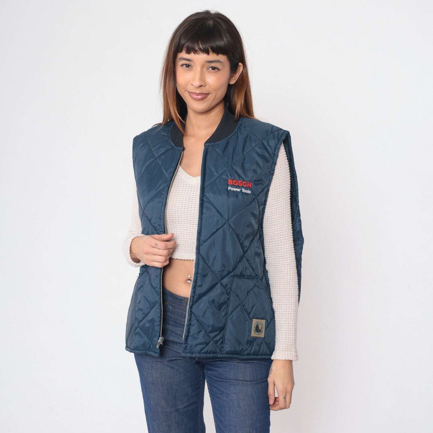 90s Berne Bosch Power Tools Quilted Puffer Vest Dark Blue Extra Large XXL