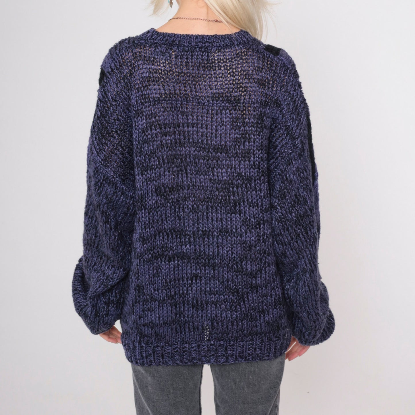 90s Purple Cable Knit Sweater Black Flecked Crewneck Pullover Men's Large L