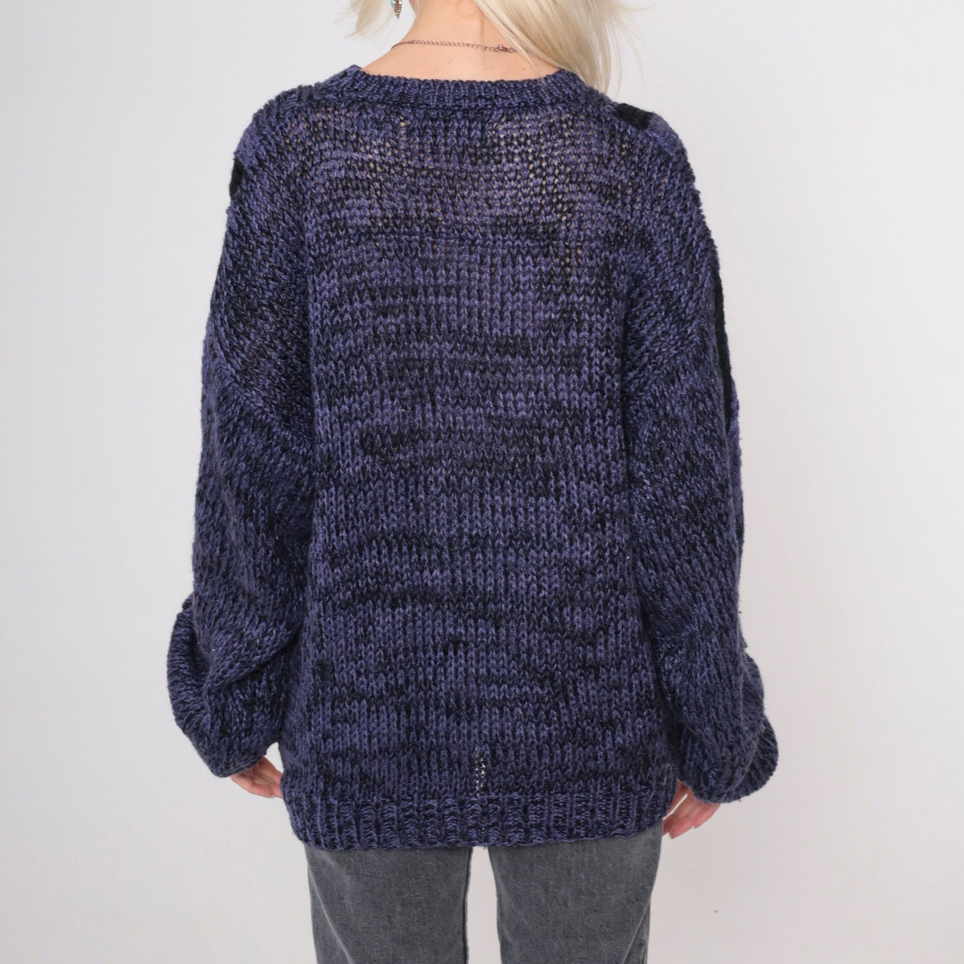 90s Purple Cable Knit Sweater Black Flecked Crewneck Pullover Men's Large L