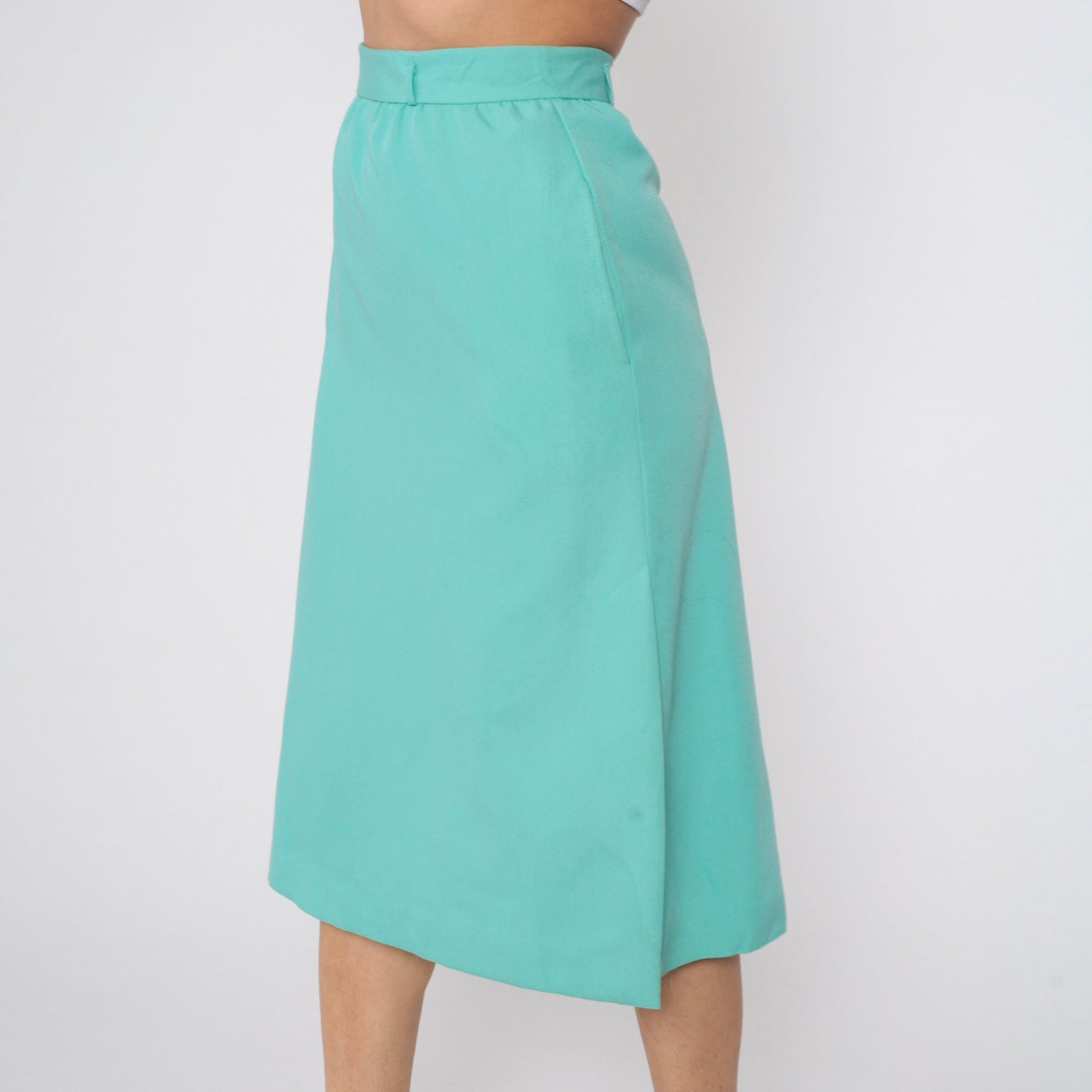 80s Seafoam Midi Pencil Skirt High Waist Side Slit Small