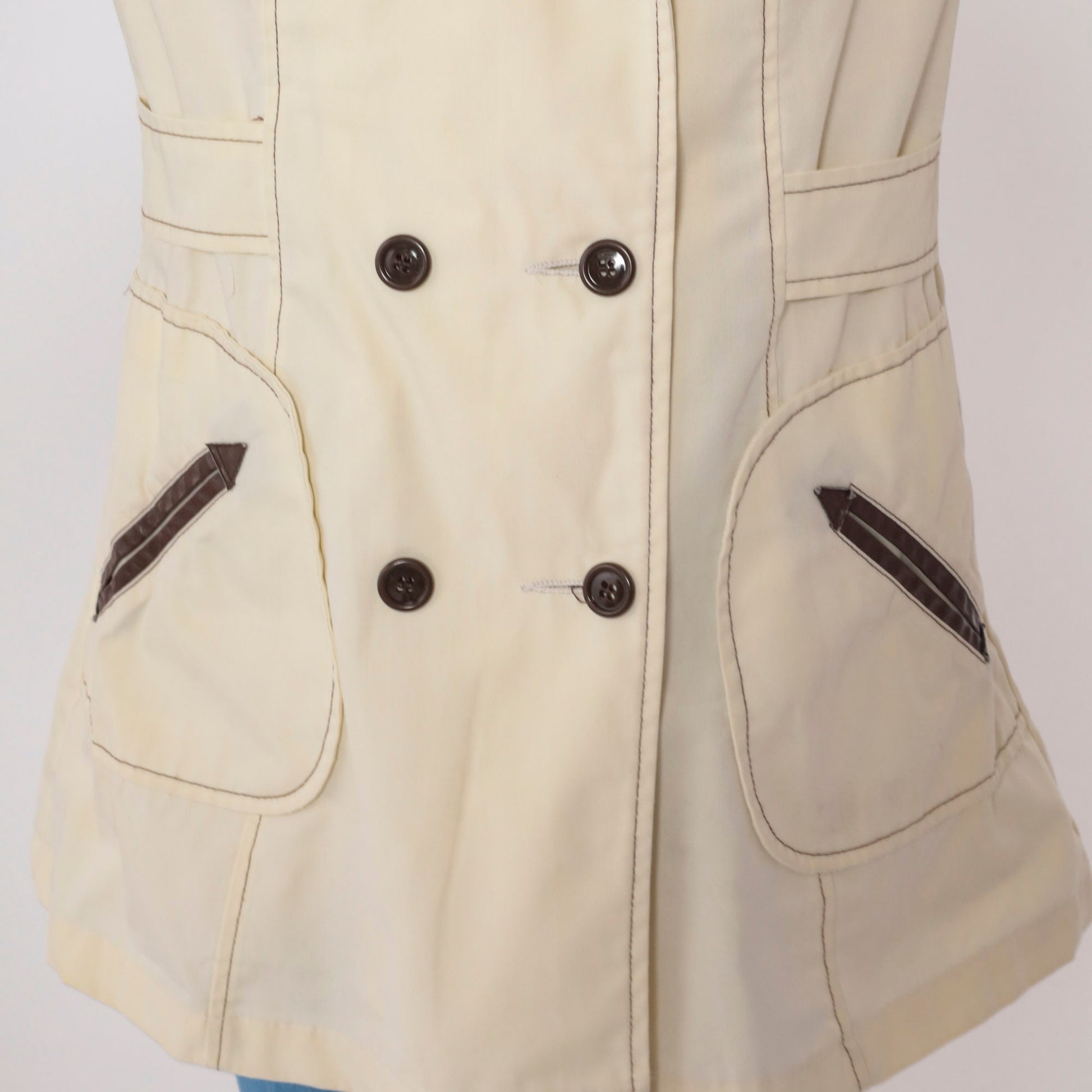 70s Cream Pea Coat Double Breasted Faux Fur Lined Sailor Jacket Extra Small