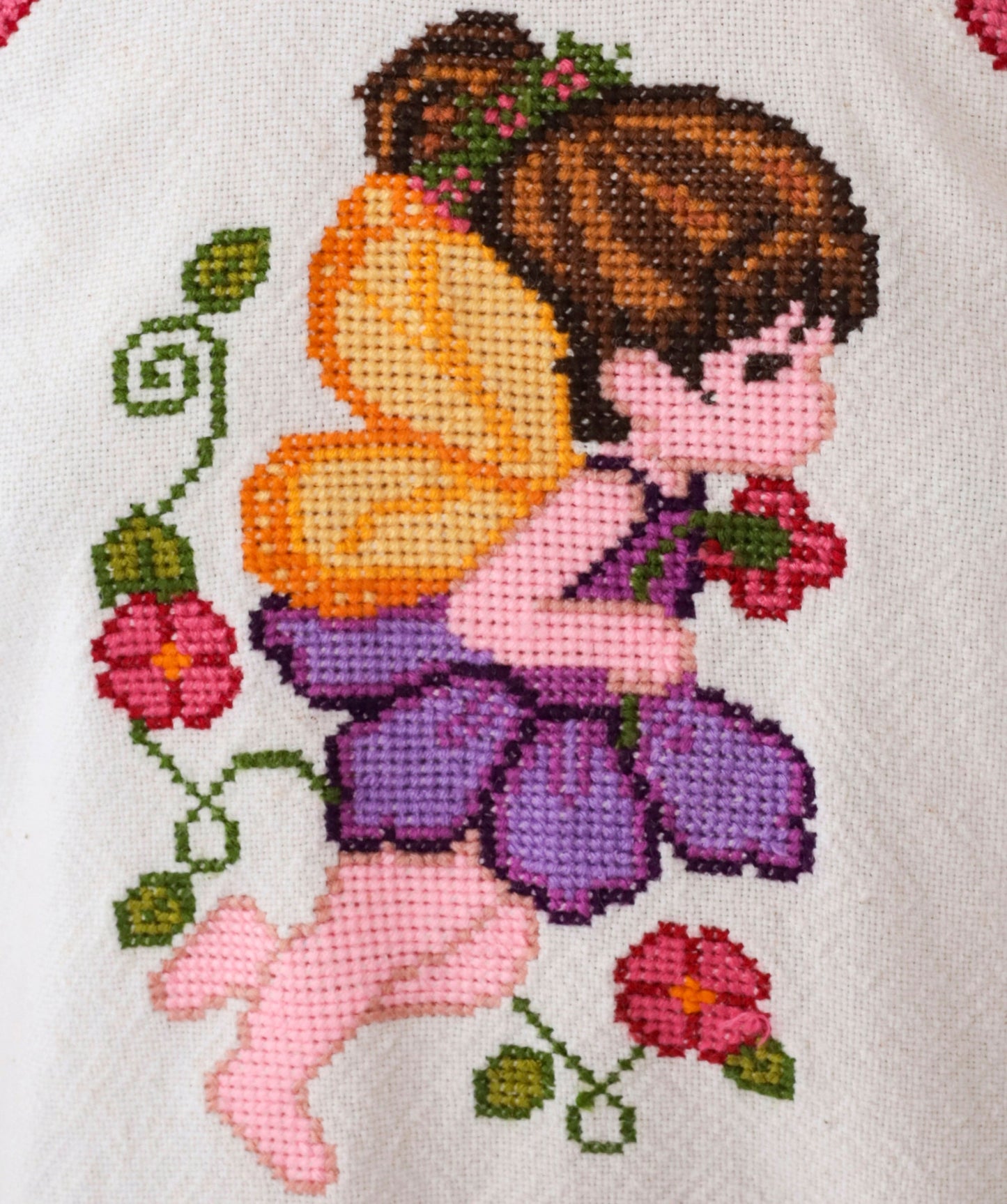90s Cross Stitch Fairy Embroidered Floral Blouse White Mexican Top XXS