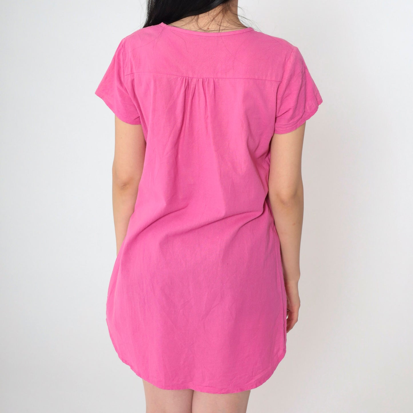 90s Pink T-Shirt Dress Micro Mini Slit Neckline Short Sleeve Small S