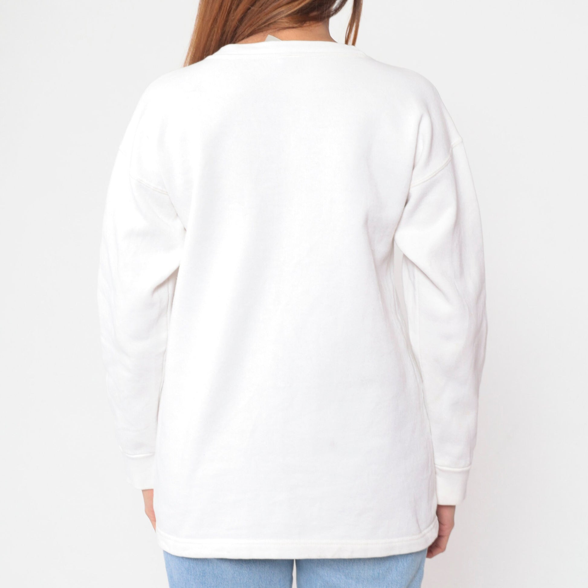 80s Heart Rose Embroidered Long Sleeve Shirt White Floral Top Large
