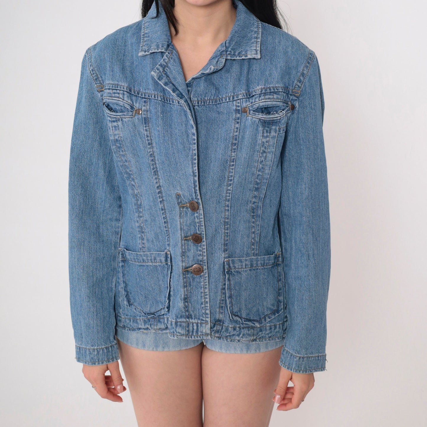 00s Bill Blass Denim Jacket Blue Cotton Button-Up Fitted Extra Large XXL