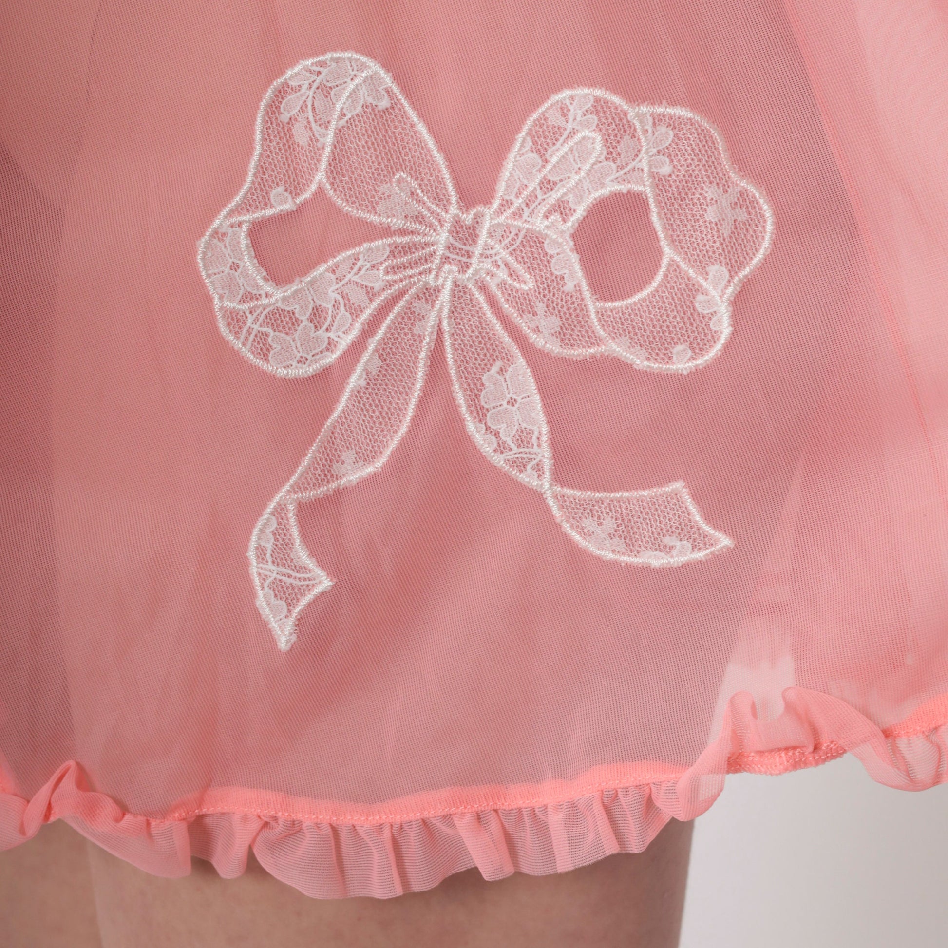 Betsey Johnson Pink Nightie Semi-Sheer Lace Trim Flutter Sleeve Mini Slip Dress Medium