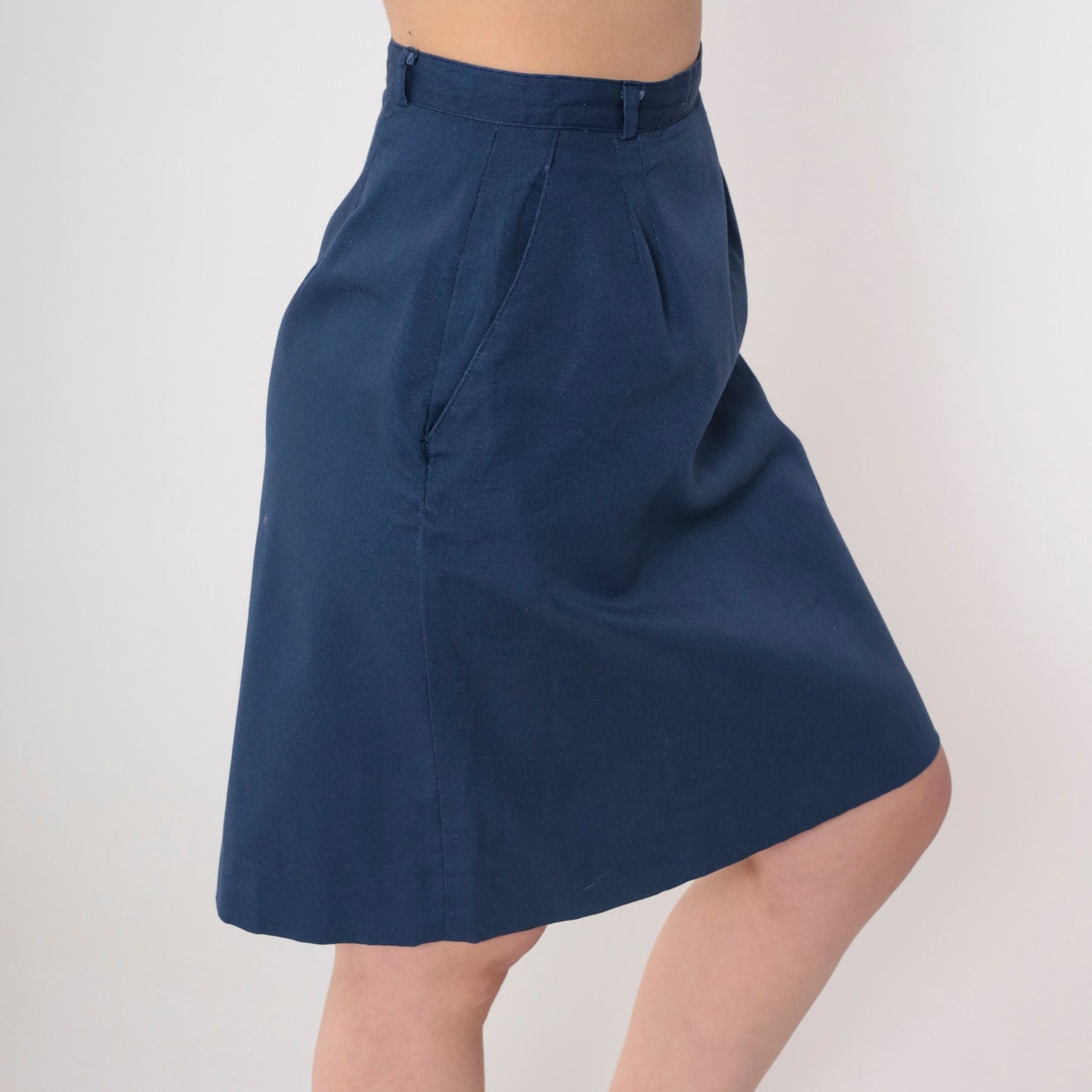 70s John Meyer Navy Pleated Mini Skirt High Waist Straight Cut Extra Small