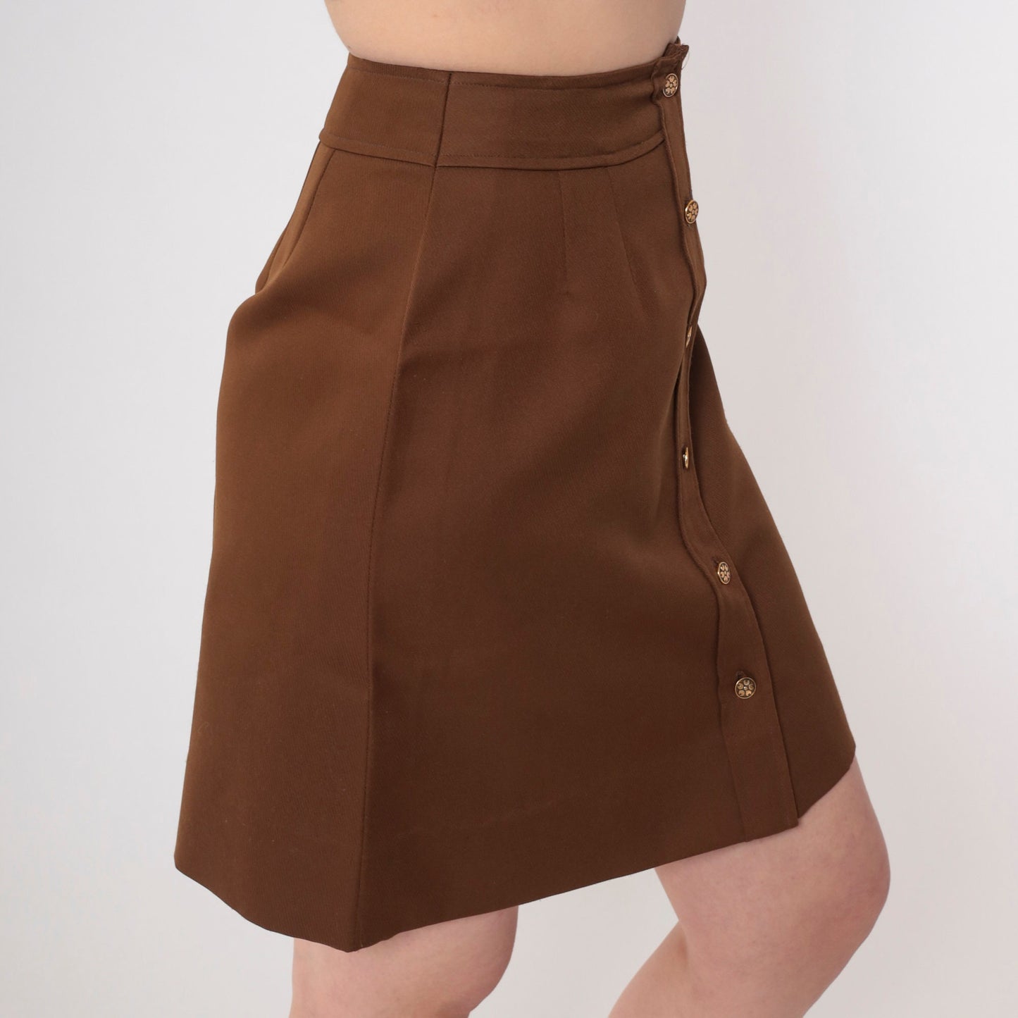 80s Brown Pleated Mini Skirt High Waist Button Front Extra Small