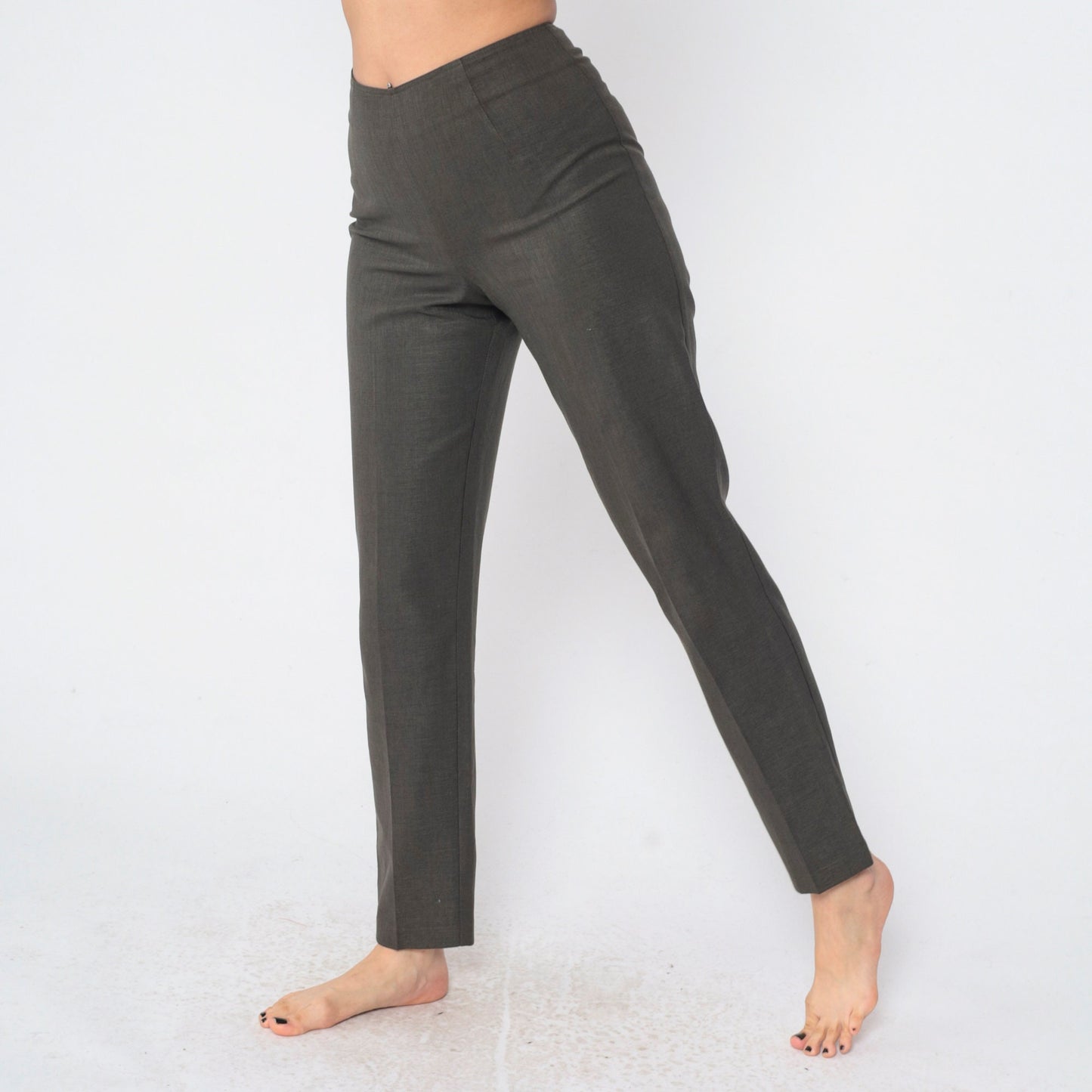 90s Dark Grey High-Waisted Tapered Trousers Small