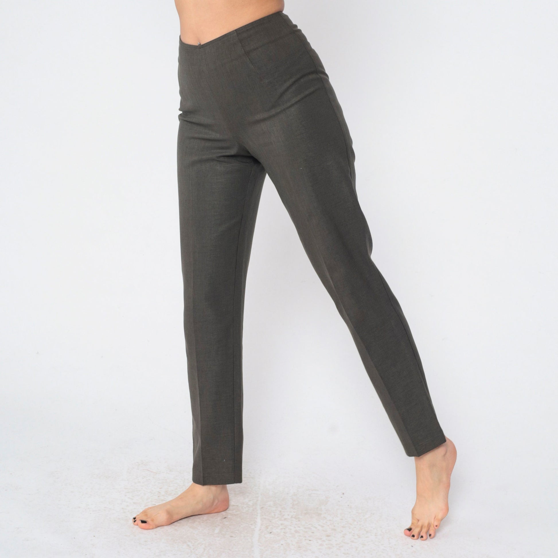 90s Dark Grey High-Waisted Tapered Trousers Small