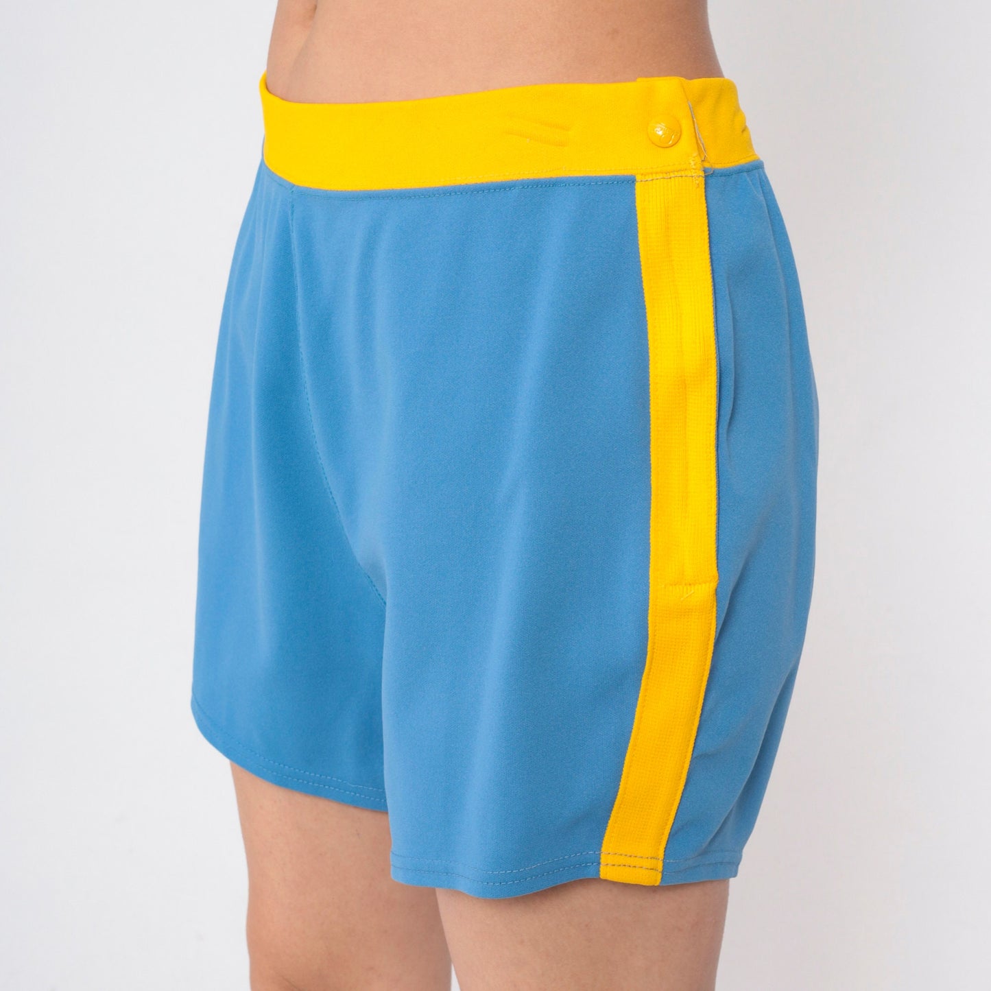 70s Speedline Running Shorts Blue Yellow Stripe High Waist Large