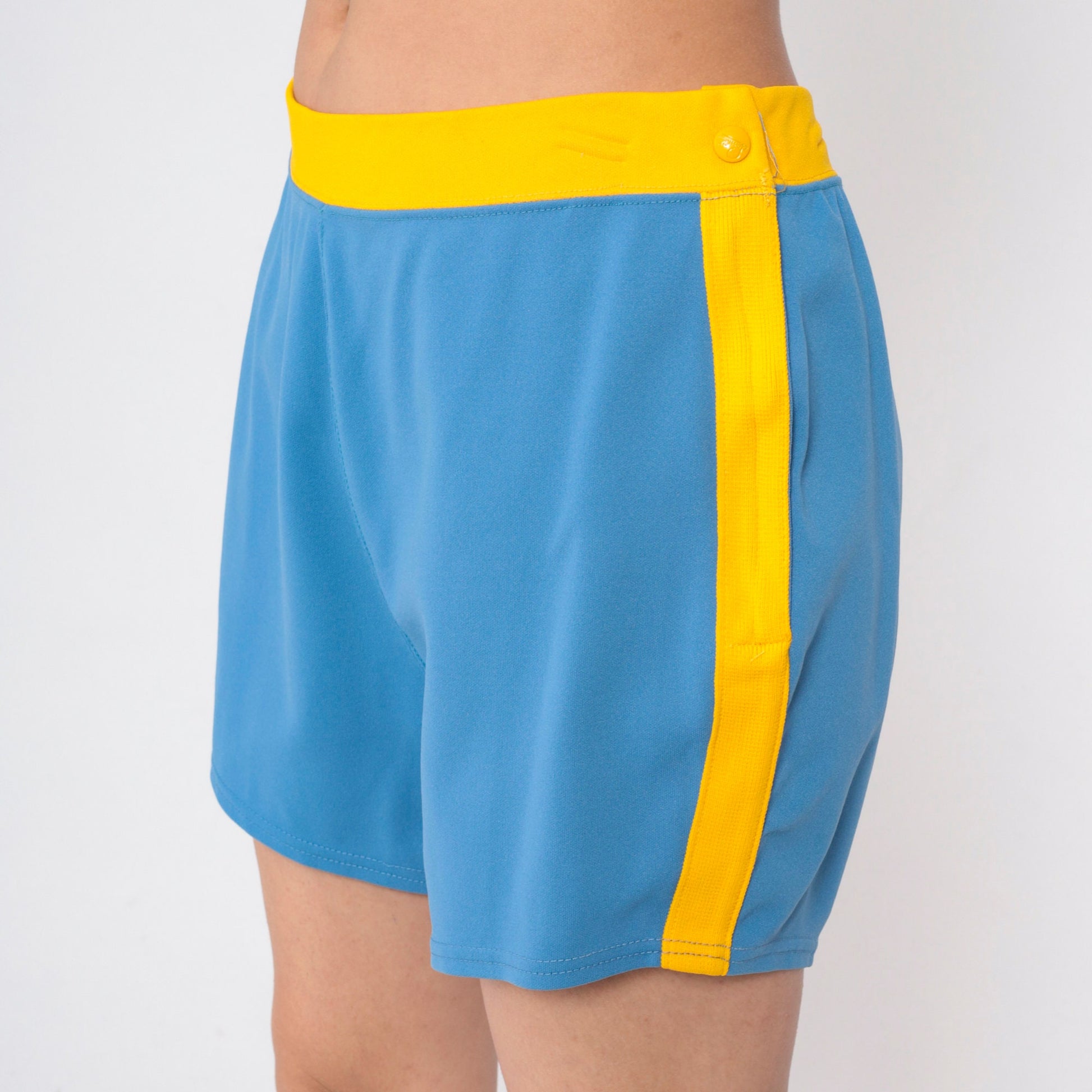 70s Speedline Running Shorts Blue Yellow Stripe High Waist Large