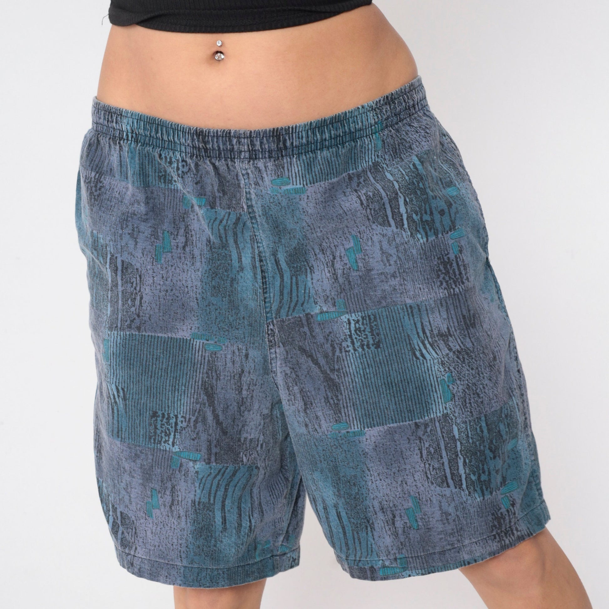 90s Maui Trading Company Shorts Abstract Print Blue Purple Wide Leg Large
