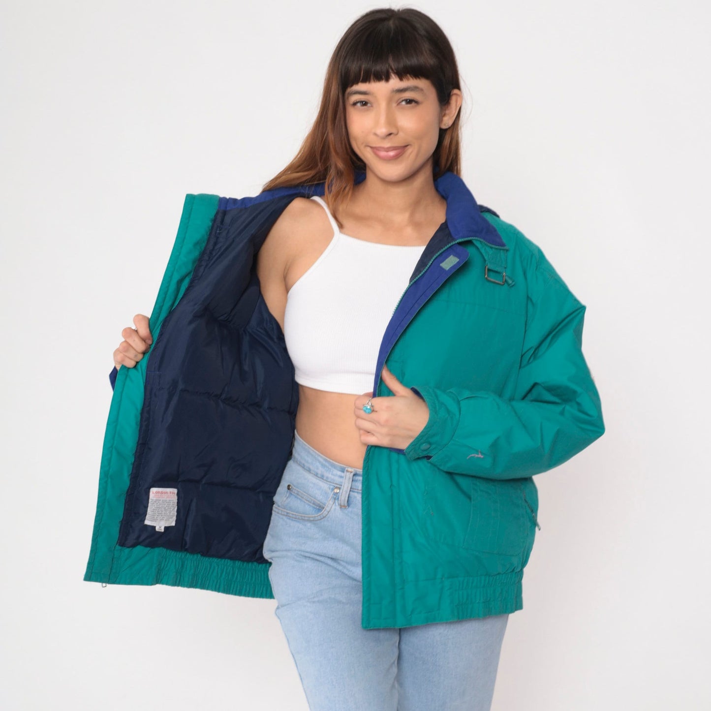90s London Fog Teal Puffer Ski Jacket Goose Down Hooded Medium Long