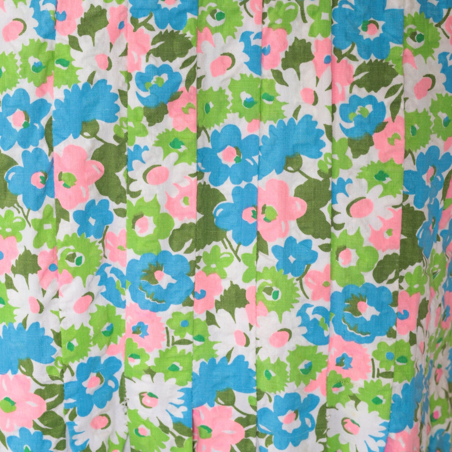 1960s Floral Seersucker Mini Dress Peter Pan Collar Pleated A-Line Green Extra Small
