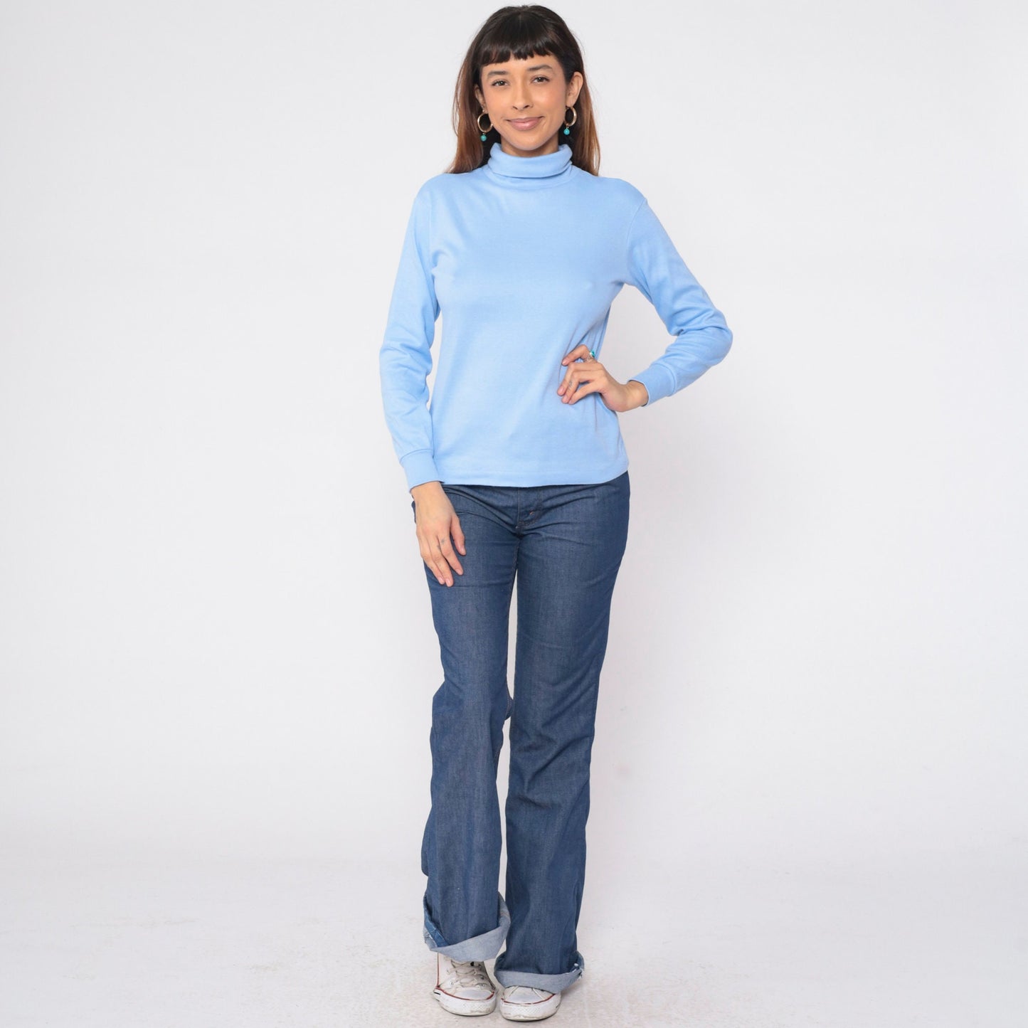 90s Baby Blue Turtleneck Long Sleeve Pullover Top Medium M