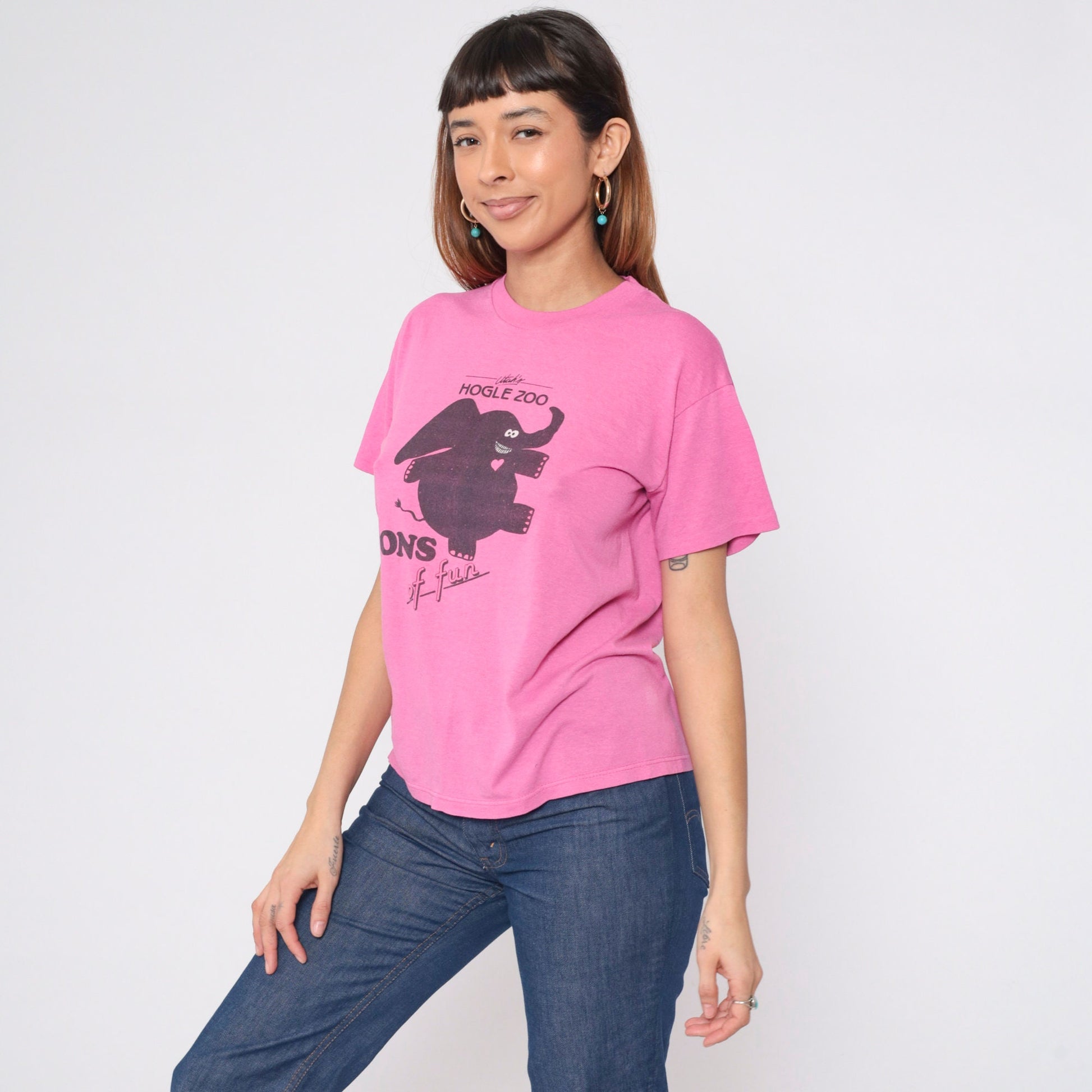 80s Hogle Zoo Salt Lake City Elephant Graphic T-Shirt Pink Medium