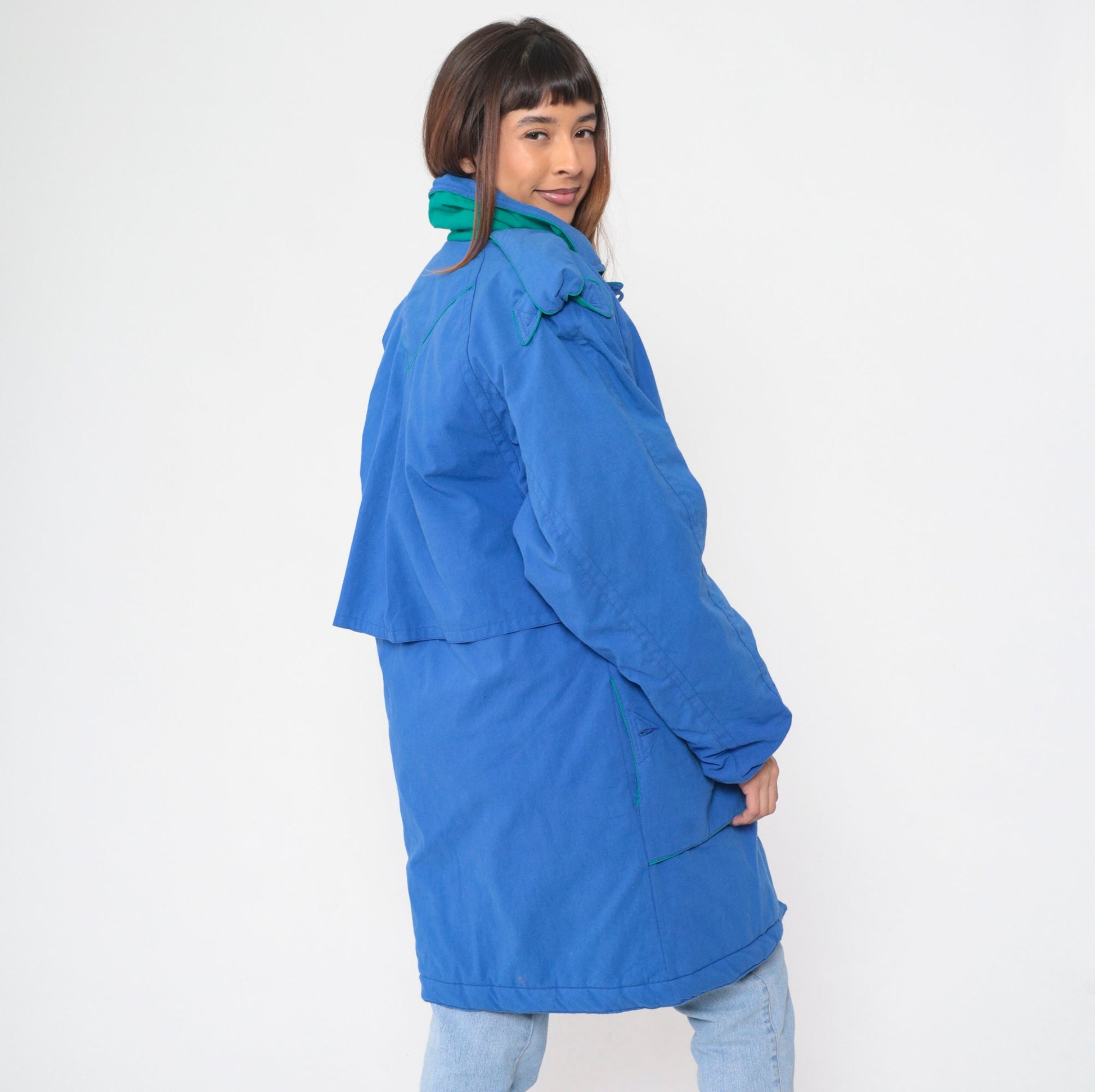 80s Blue Quilted Lining Jacket Storm Shield Epaulette Medium
