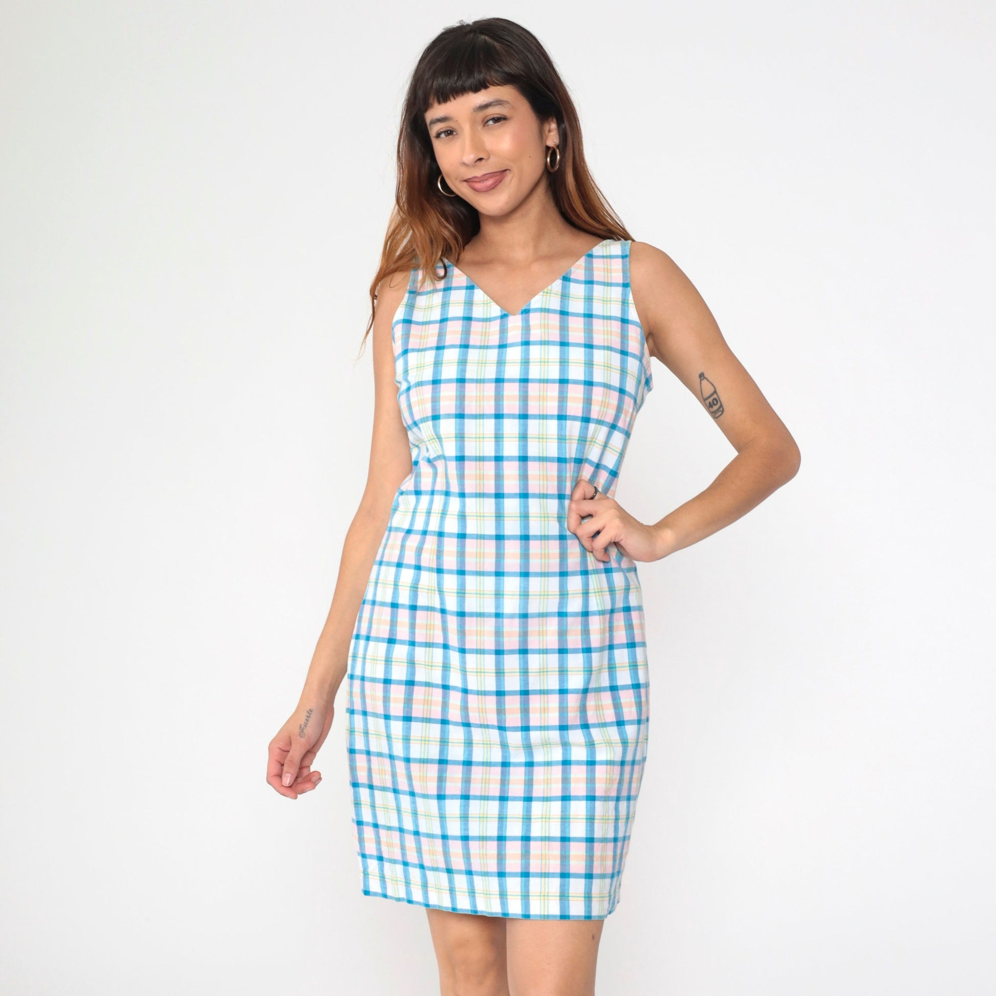 90s Tommy Hilfiger Checkered Mini Dress V Neck Small – Shopexile