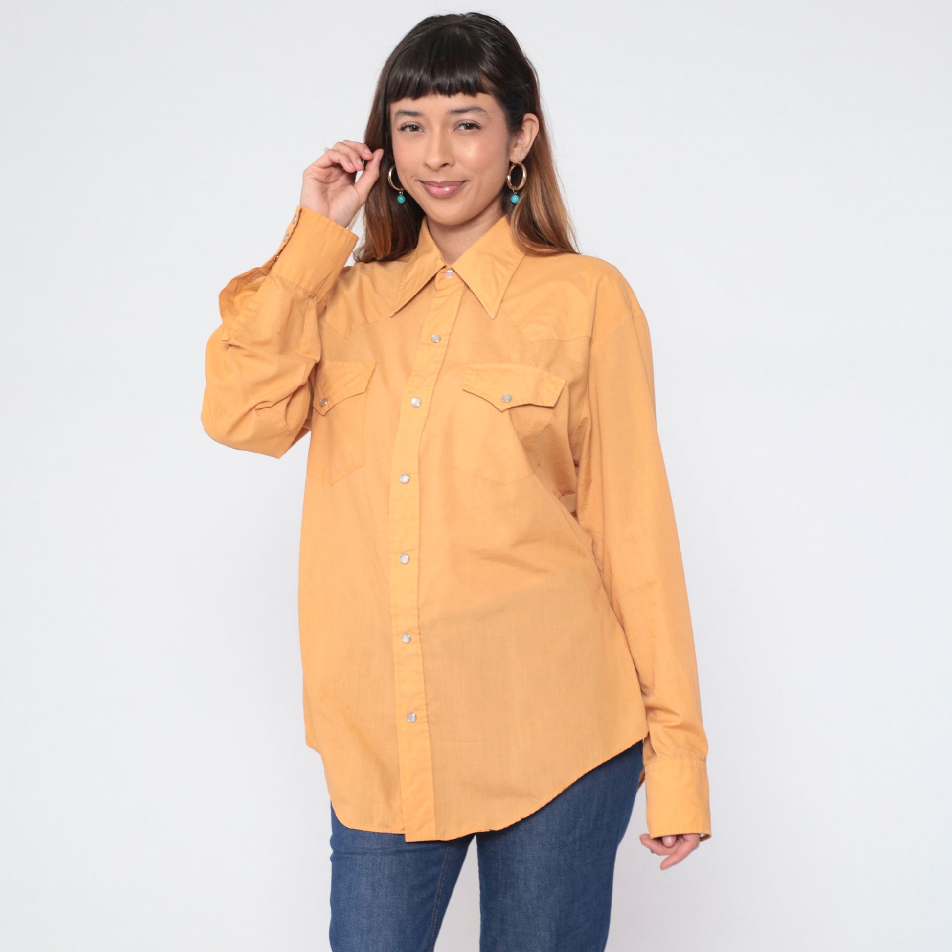 80s Ely Plains Western Shirt Tan Pearl Snap Long Sleeve Extra Extra Large XXL