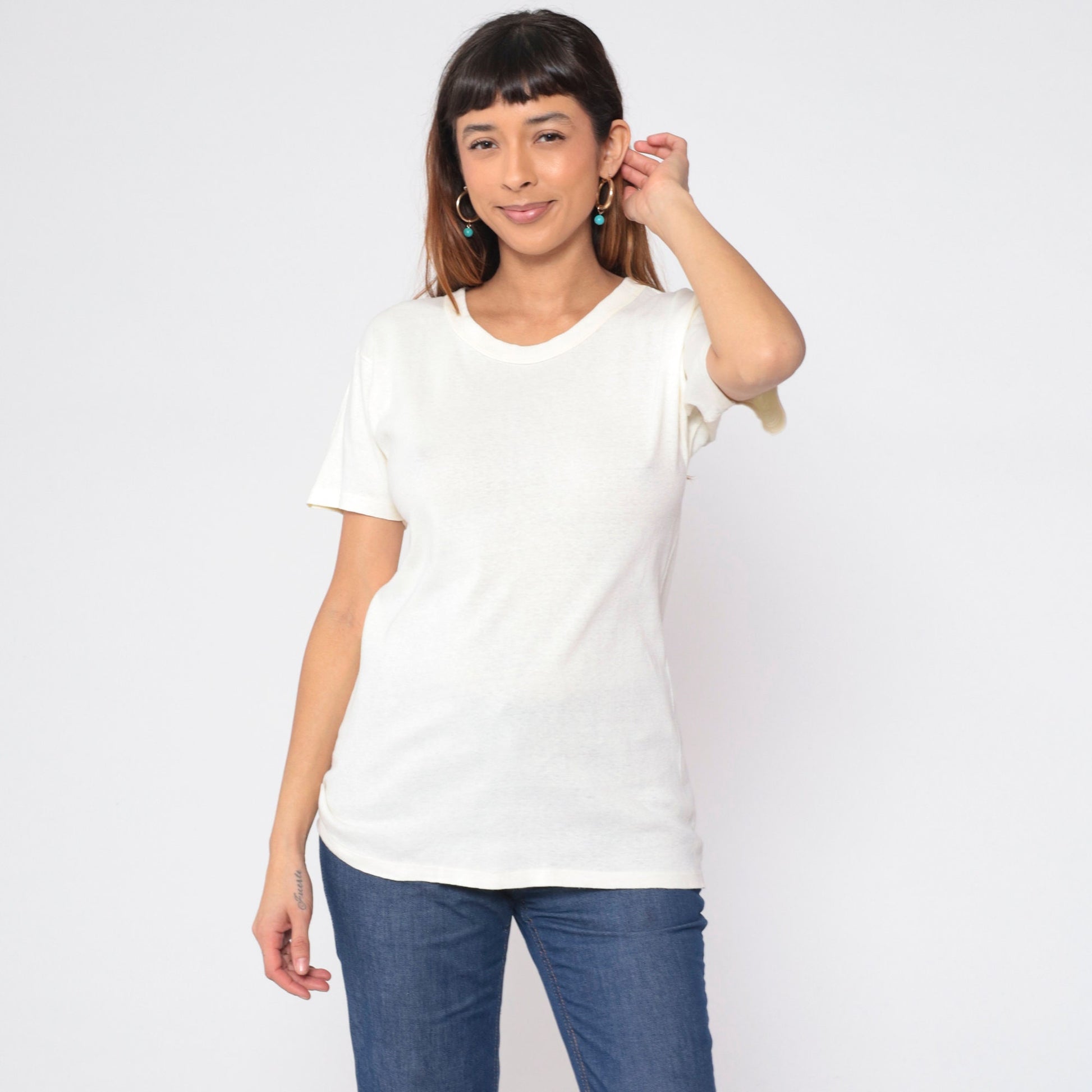 80s Hanes Pale Yellow T-Shirt Cotton Single Stitch Medium M