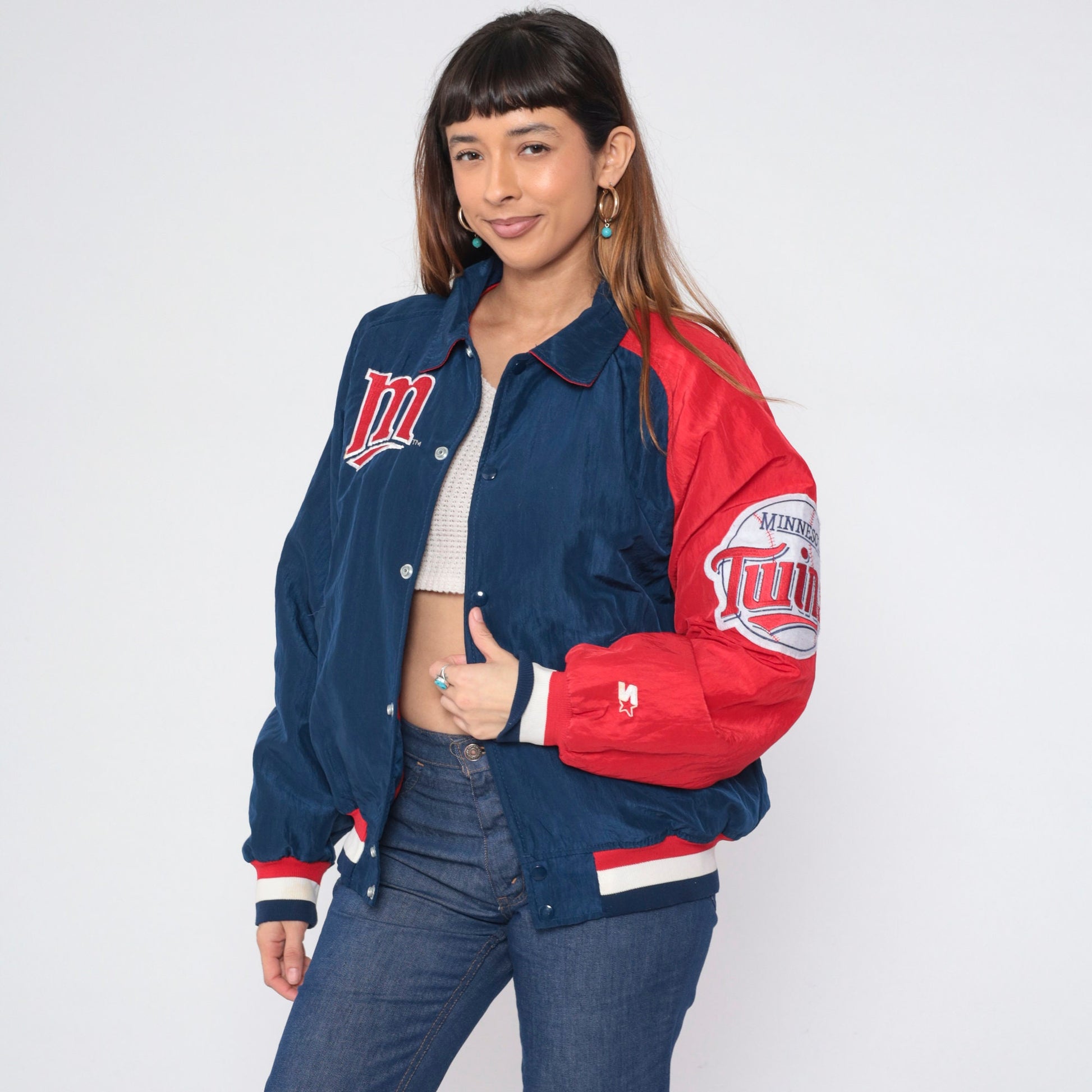 90s Minnesota Twins Starter Jacket Blue Red Nylon Bomber Men's Medium