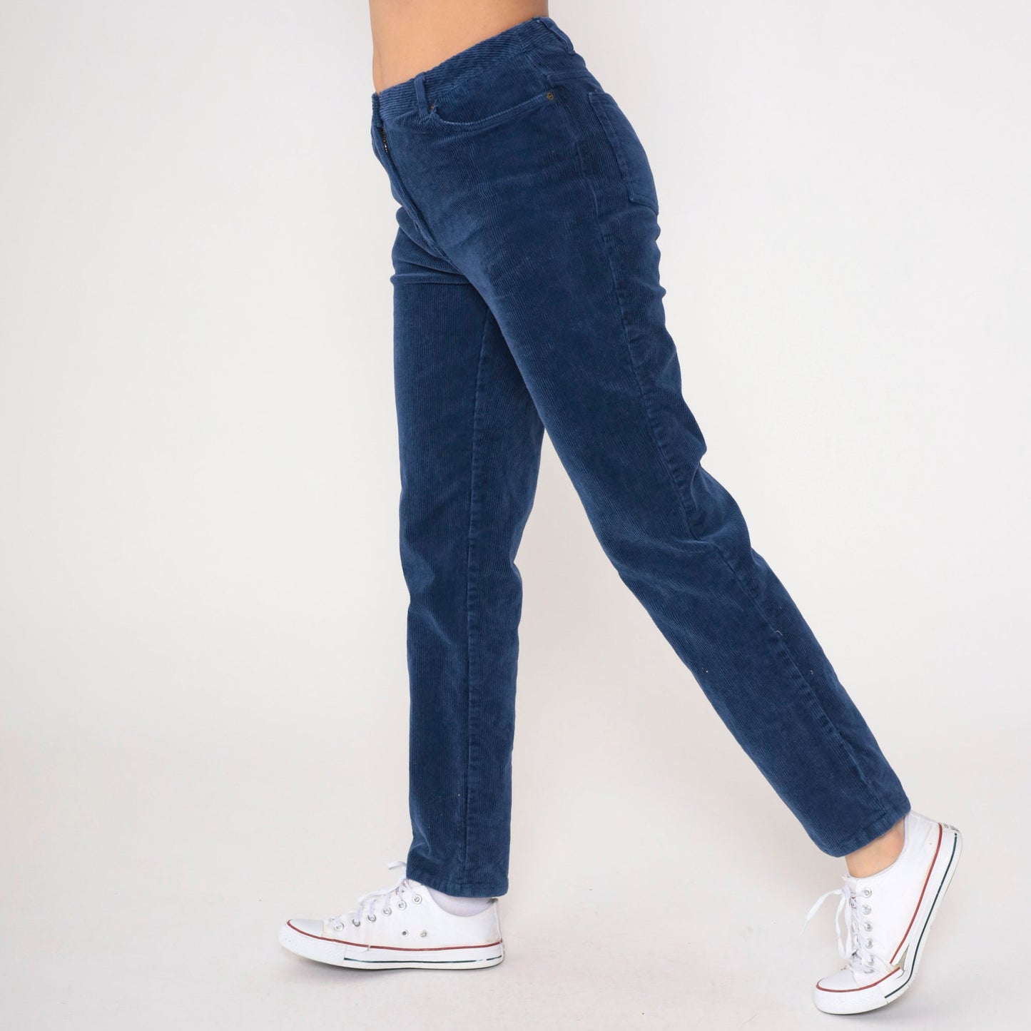 90s Newport News Dark Blue Corduroy High-Waist Tapered Trousers Medium 10
